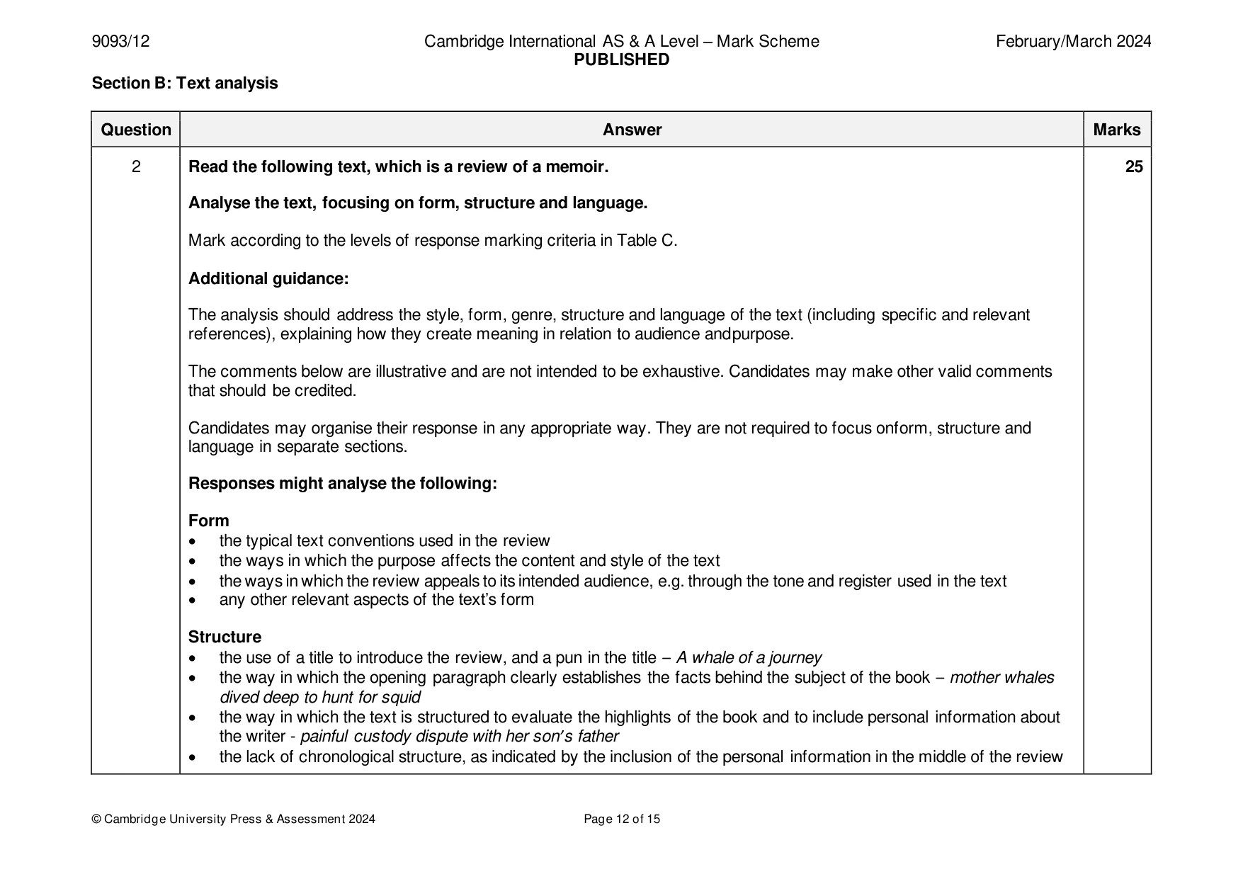 Mark scheme, page 12 of 15