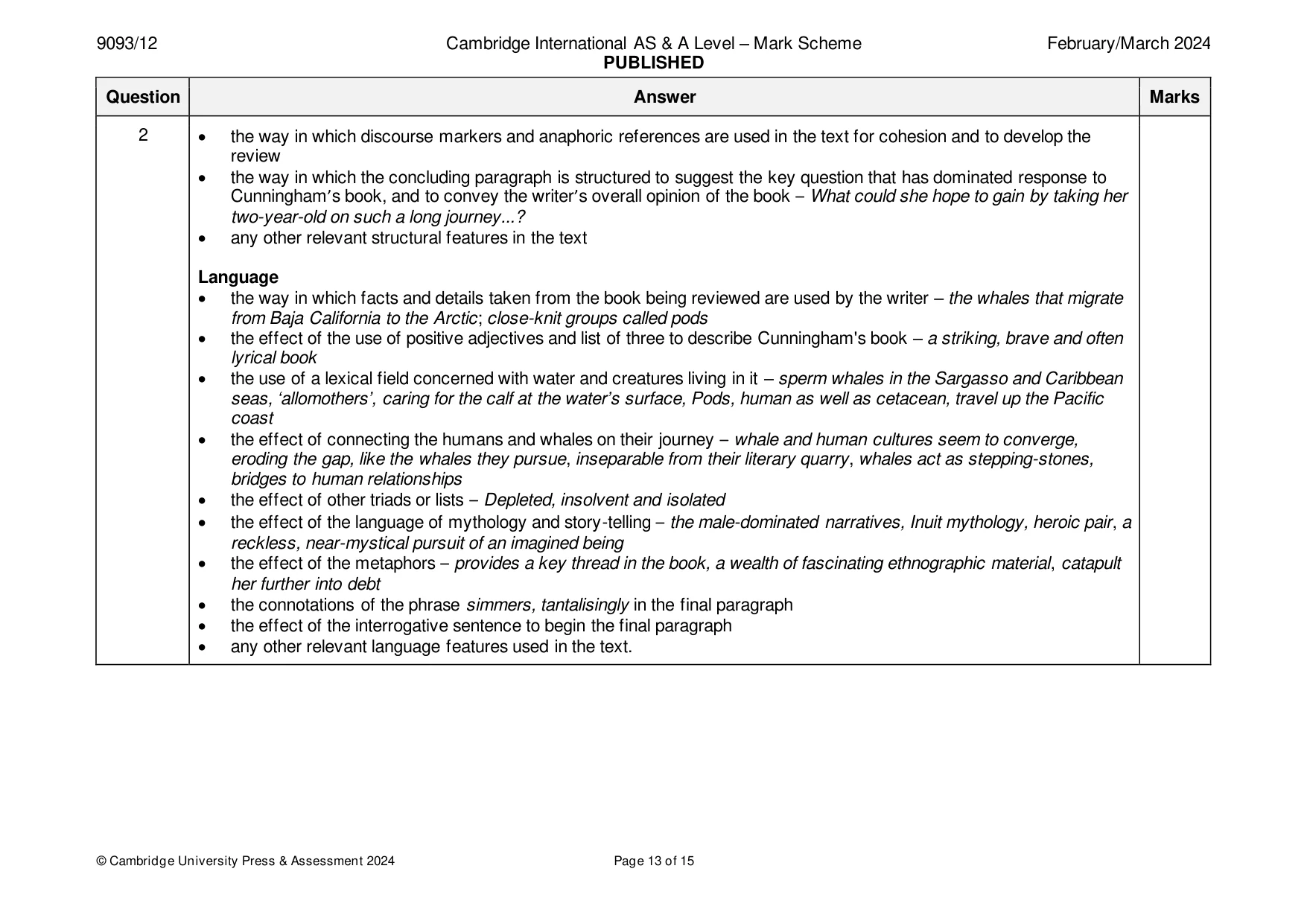 Mark scheme, page 13 of 15