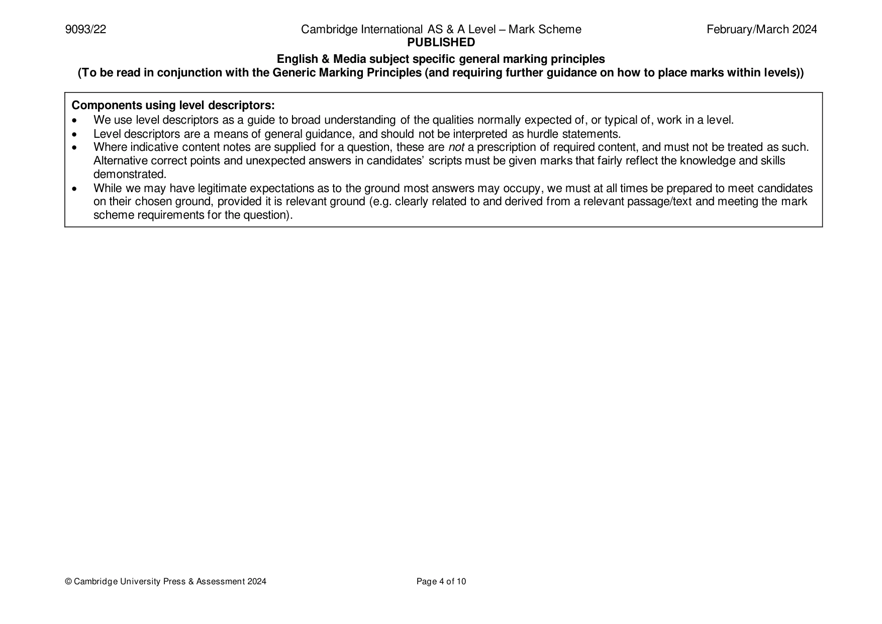 Mark scheme, page 4 of 10