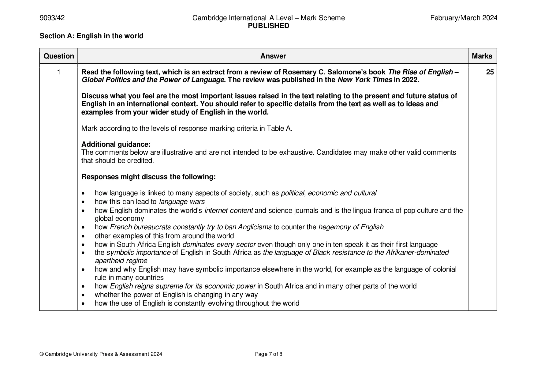 Mark scheme, page 7 of 8
