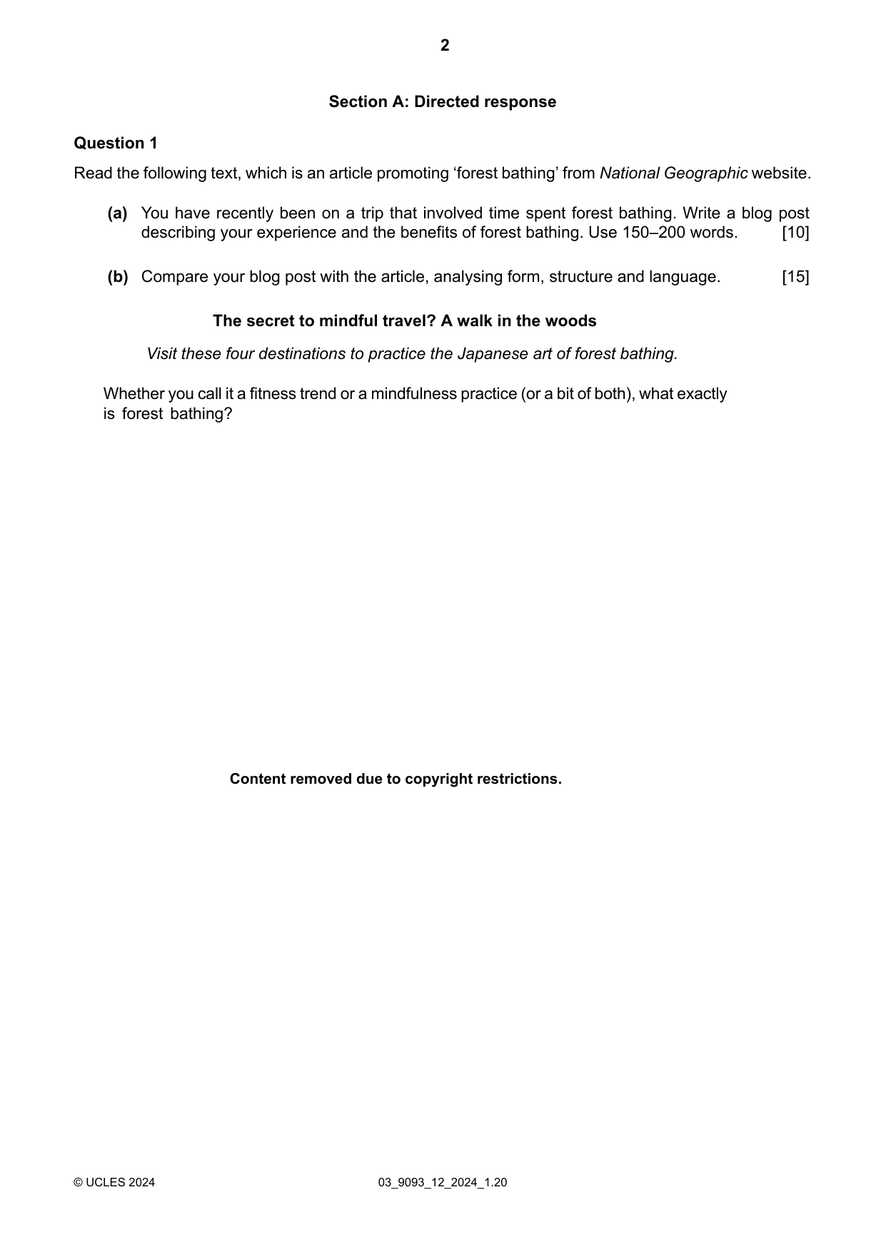 Cambridge A Level English - Language AS and A Level (from 2014) 9093 2024 Feb/March Paper 1 · Variant 2 question paper, page 2 of 8