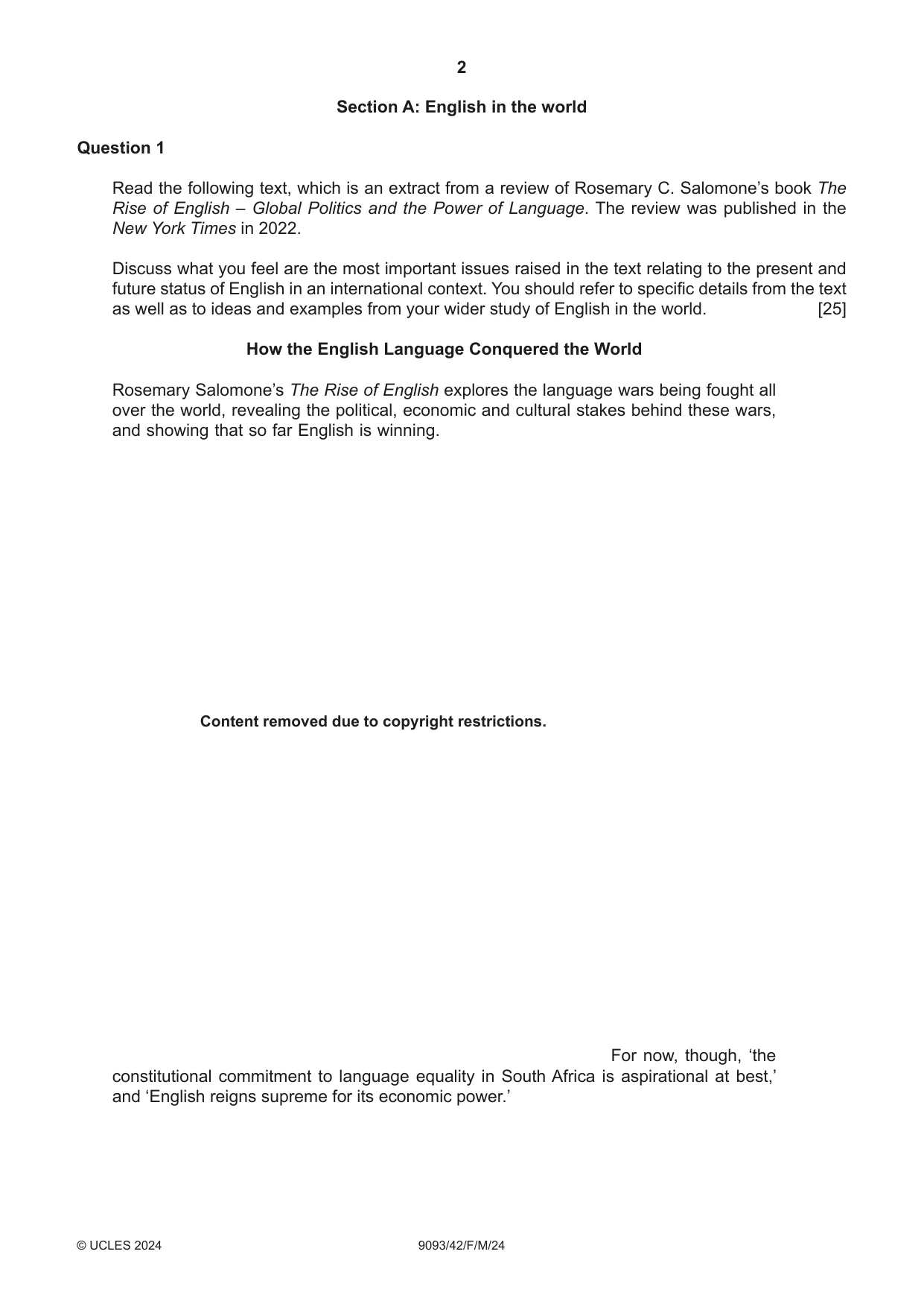 Cambridge A Level English - Language AS and A Level (from 2014) 9093 2024 Feb/March Paper 4 · Variant 2 question paper, page 2 of 4