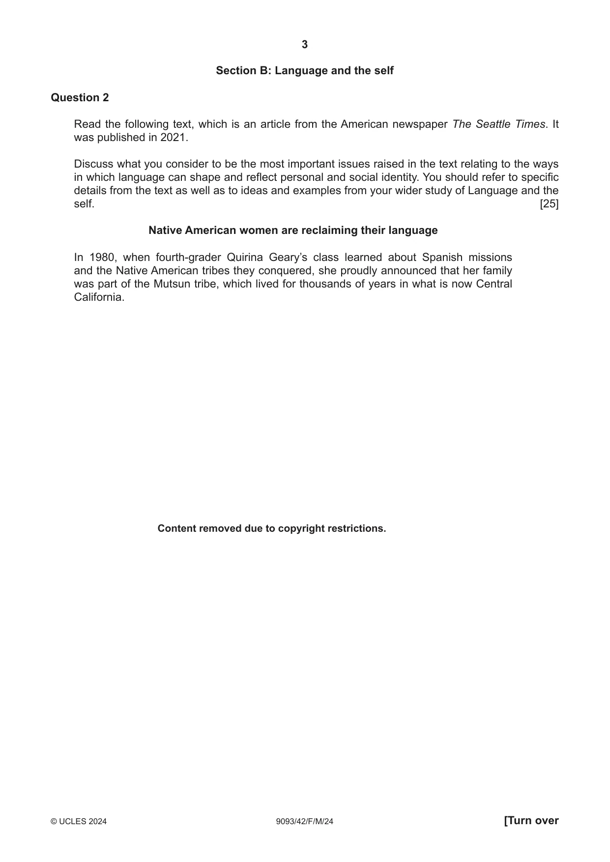 Cambridge A Level English - Language AS and A Level (from 2014) 9093 2024 Feb/March Paper 4 · Variant 2 question paper, page 3 of 4