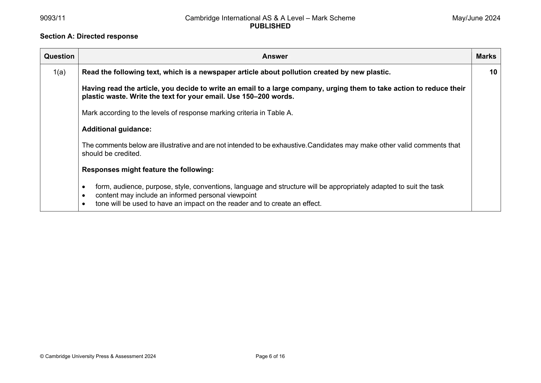 Mark scheme, page 6 of 16