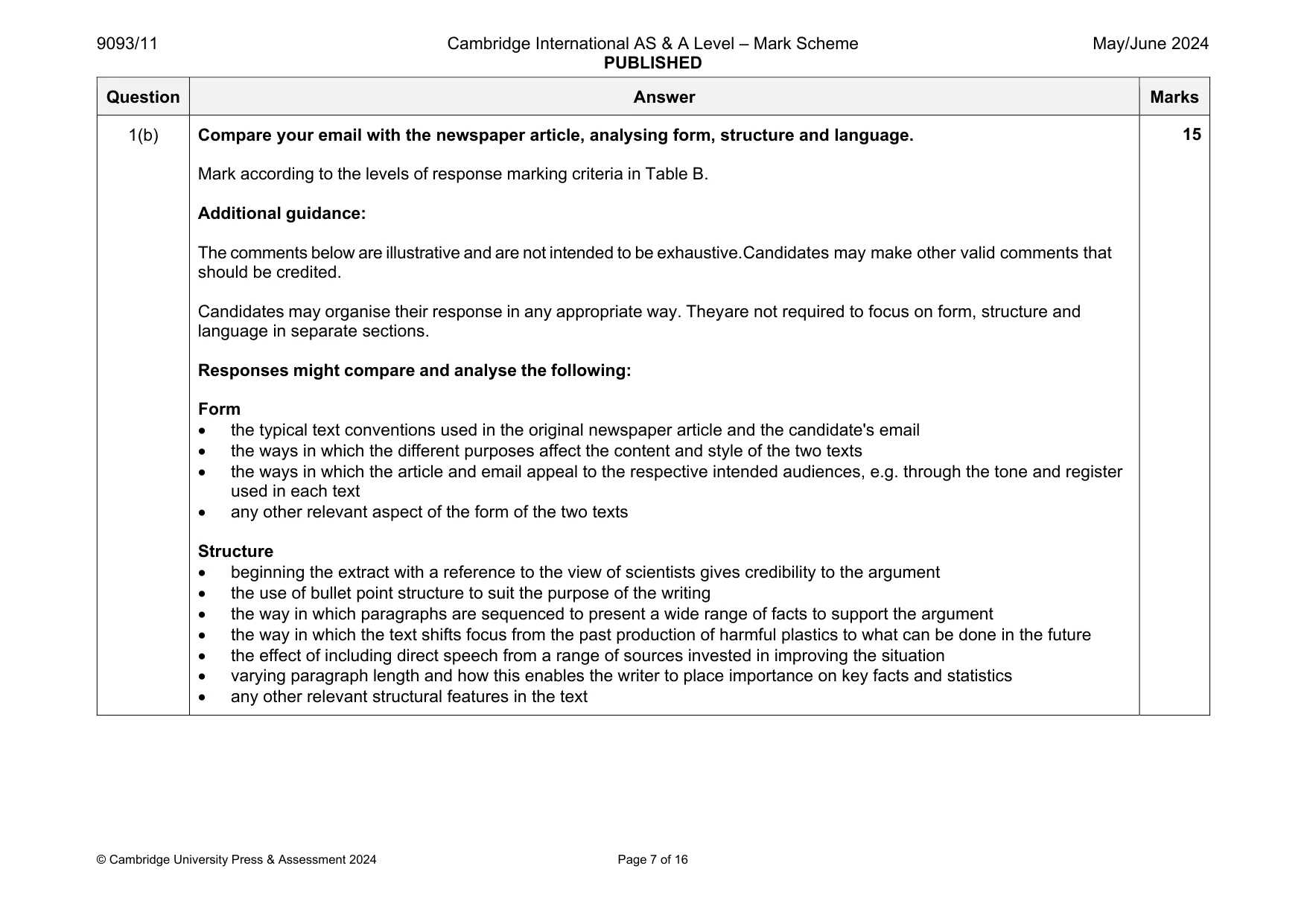 Mark scheme, page 7 of 16