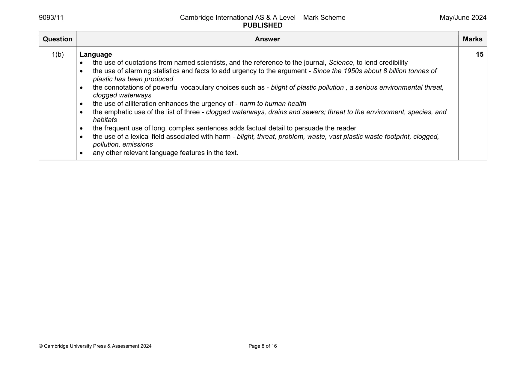 Mark scheme, page 8 of 16