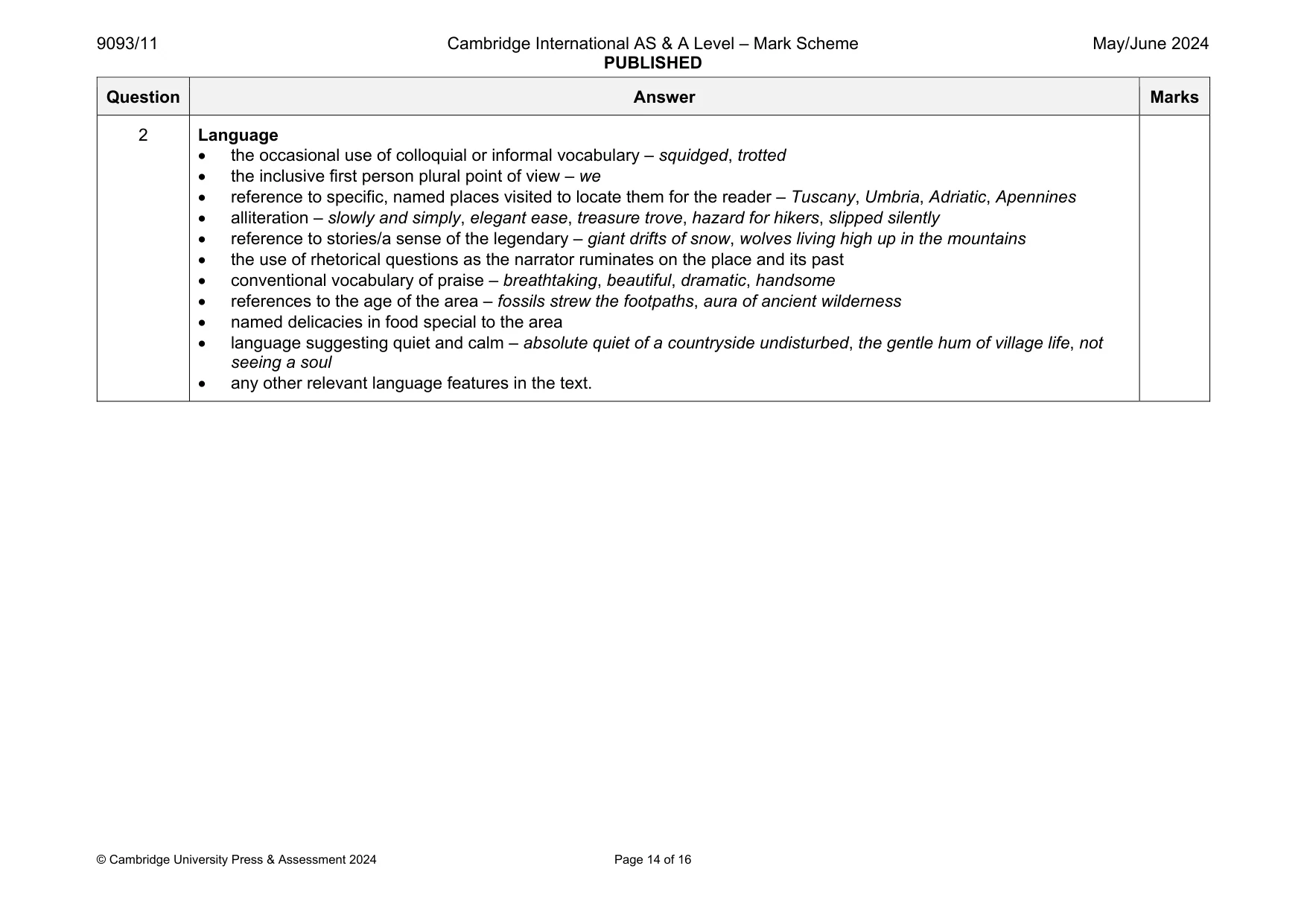 Mark scheme, page 14 of 16