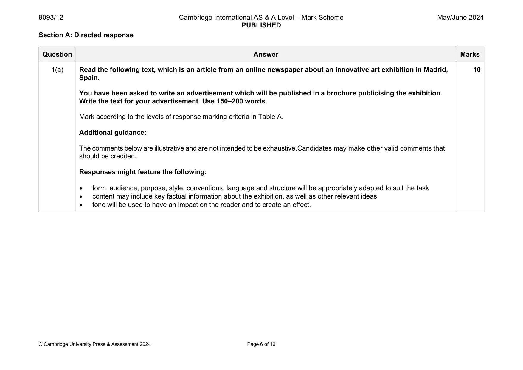 Mark scheme, page 6 of 16