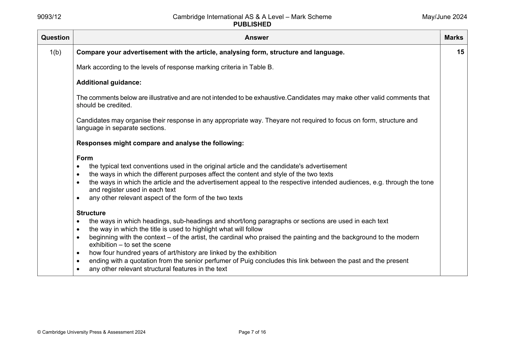 Mark scheme, page 7 of 16