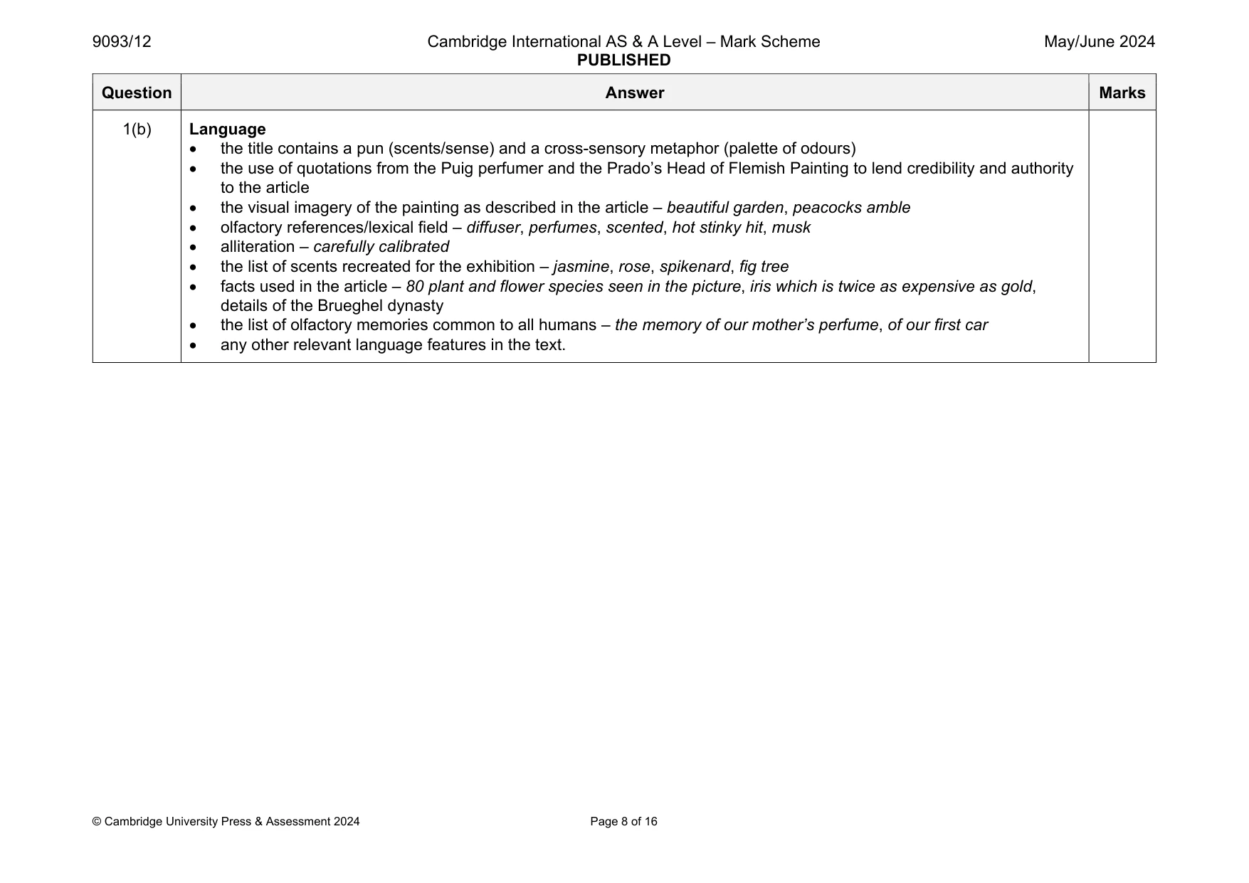Mark scheme, page 8 of 16