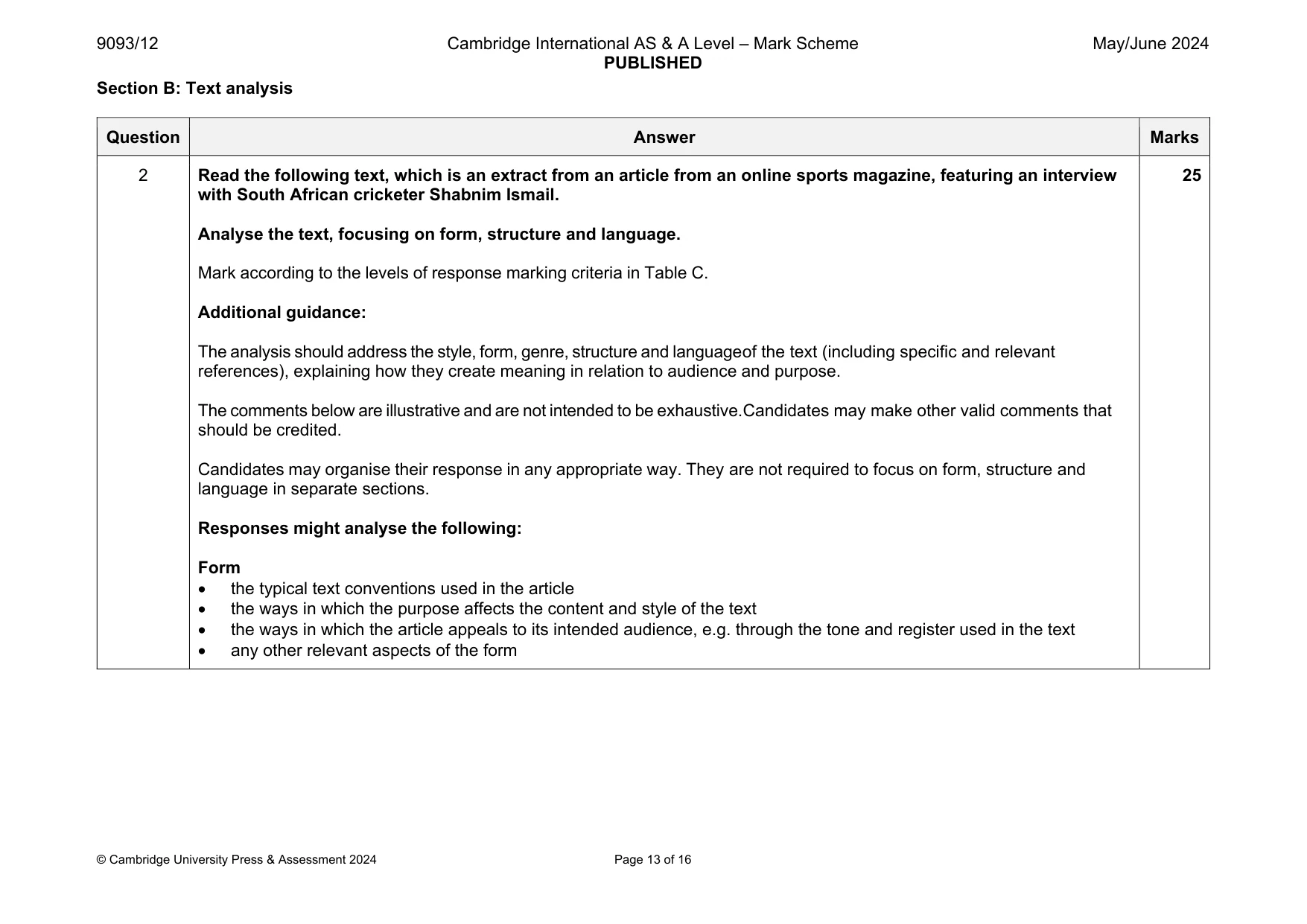 Mark scheme, page 13 of 16