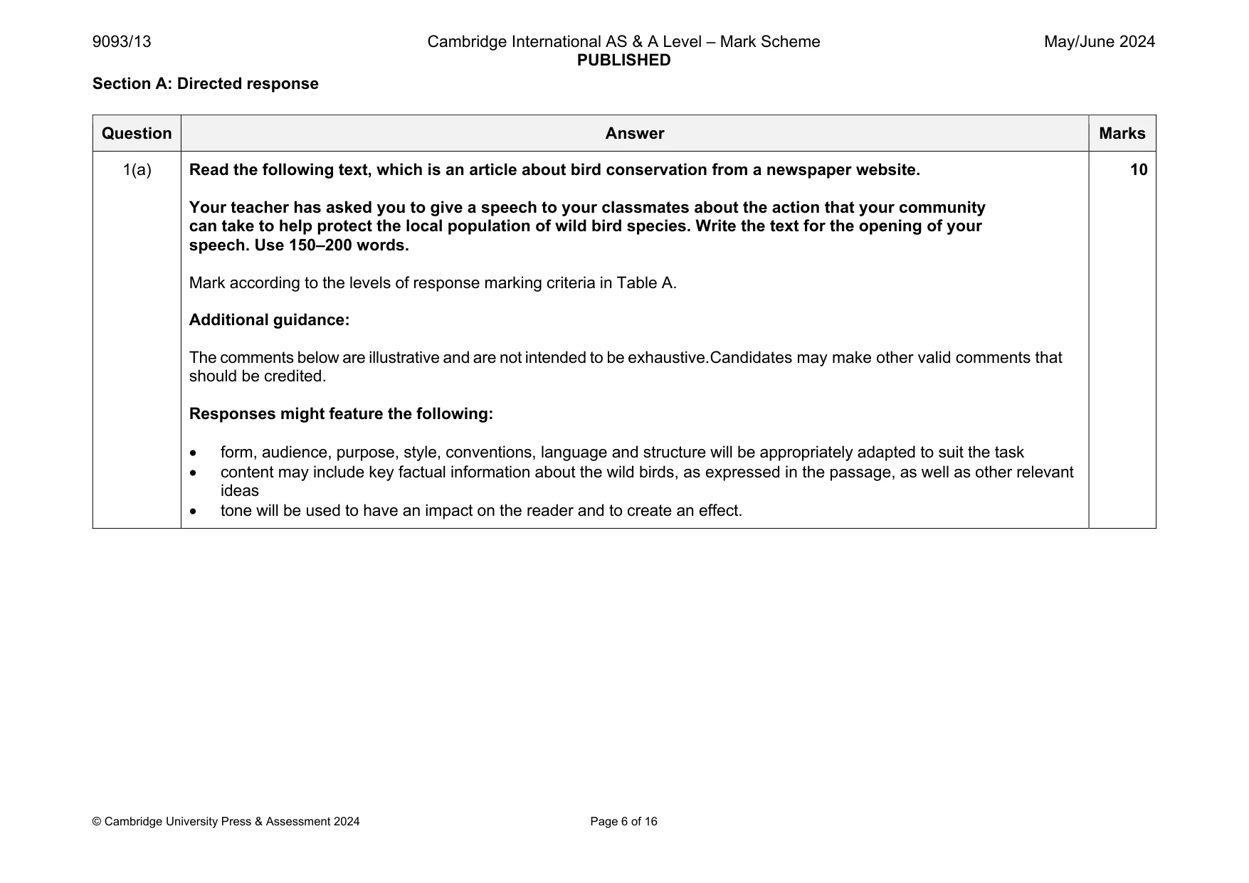 Mark scheme, page 6 of 16