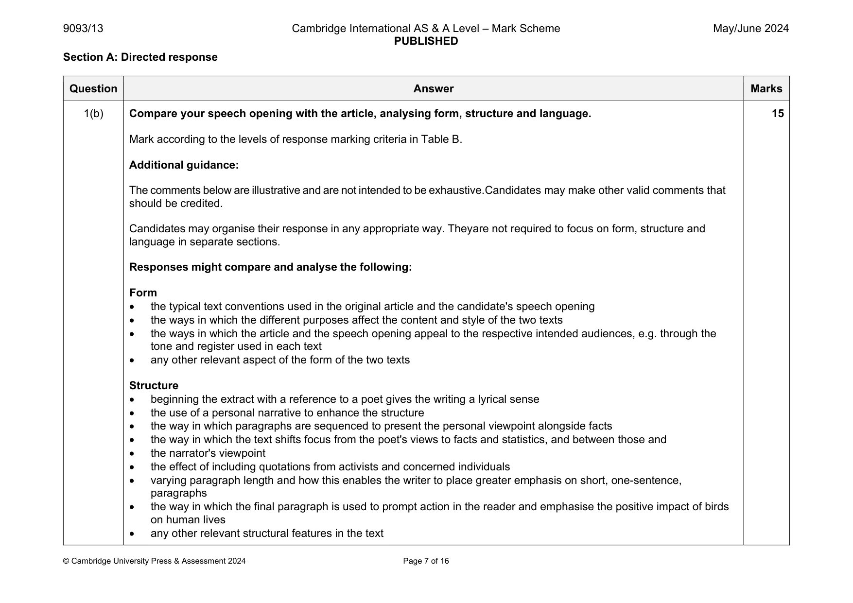 Mark scheme, page 7 of 16