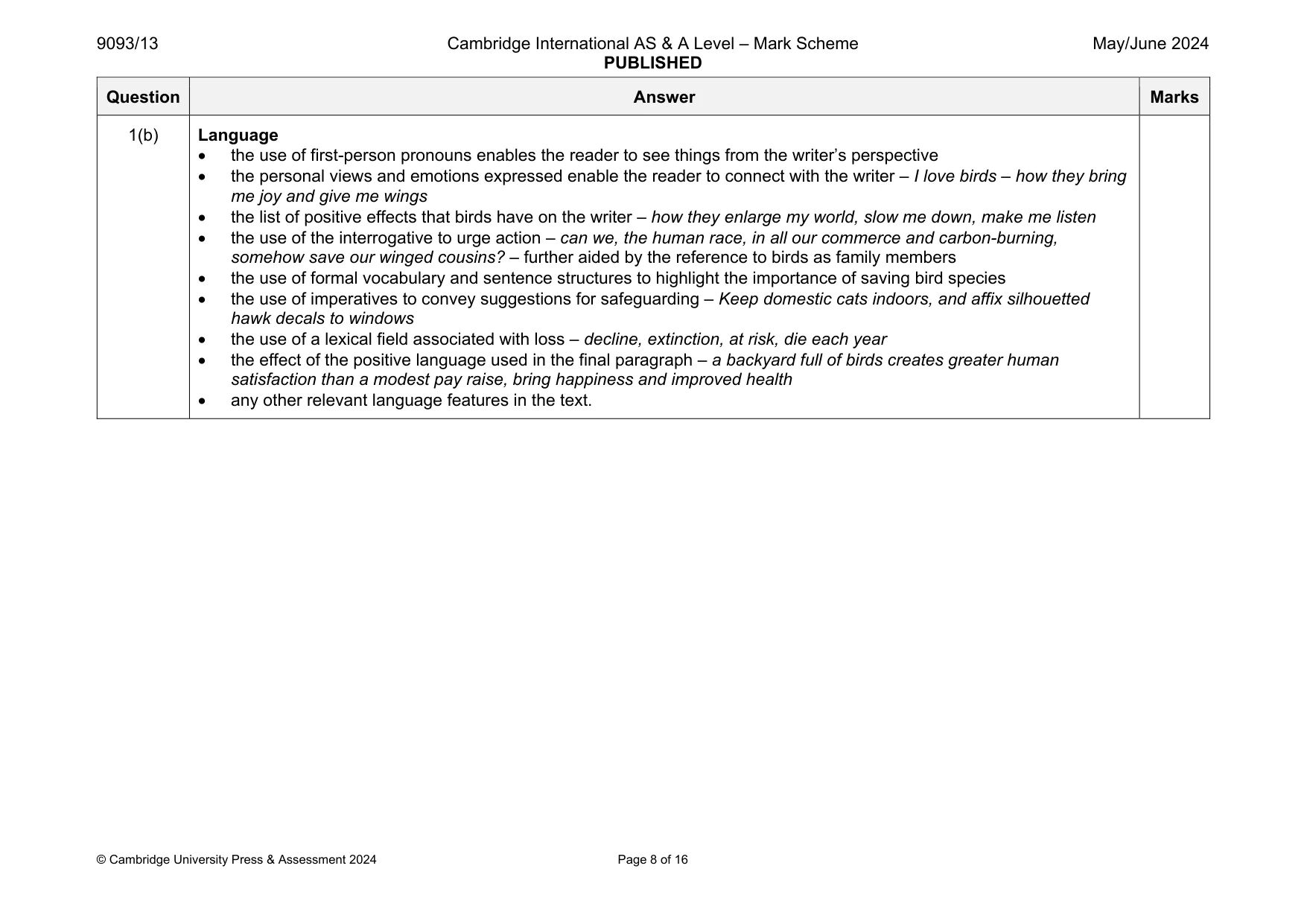 Mark scheme, page 8 of 16