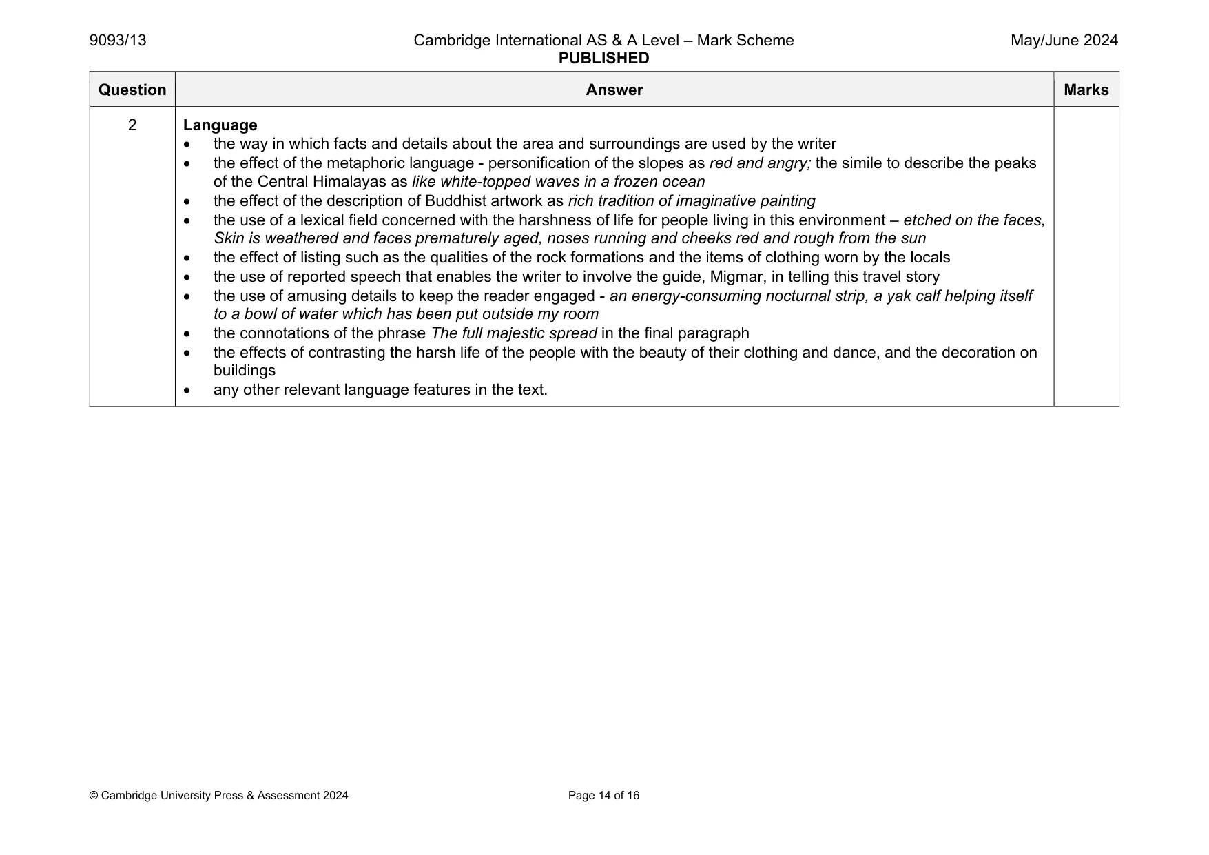 Mark scheme, page 14 of 16