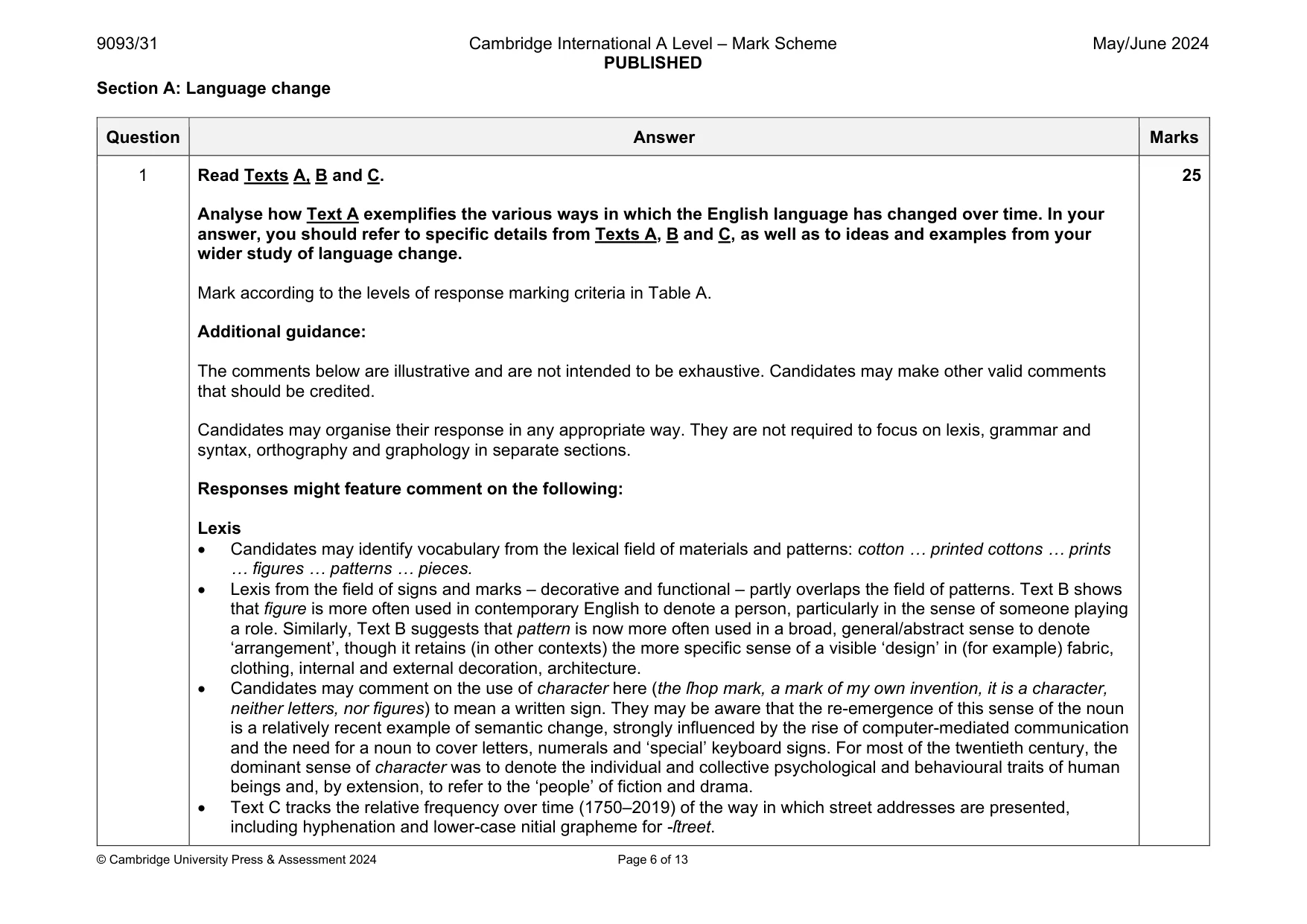 Mark scheme, page 6 of 13