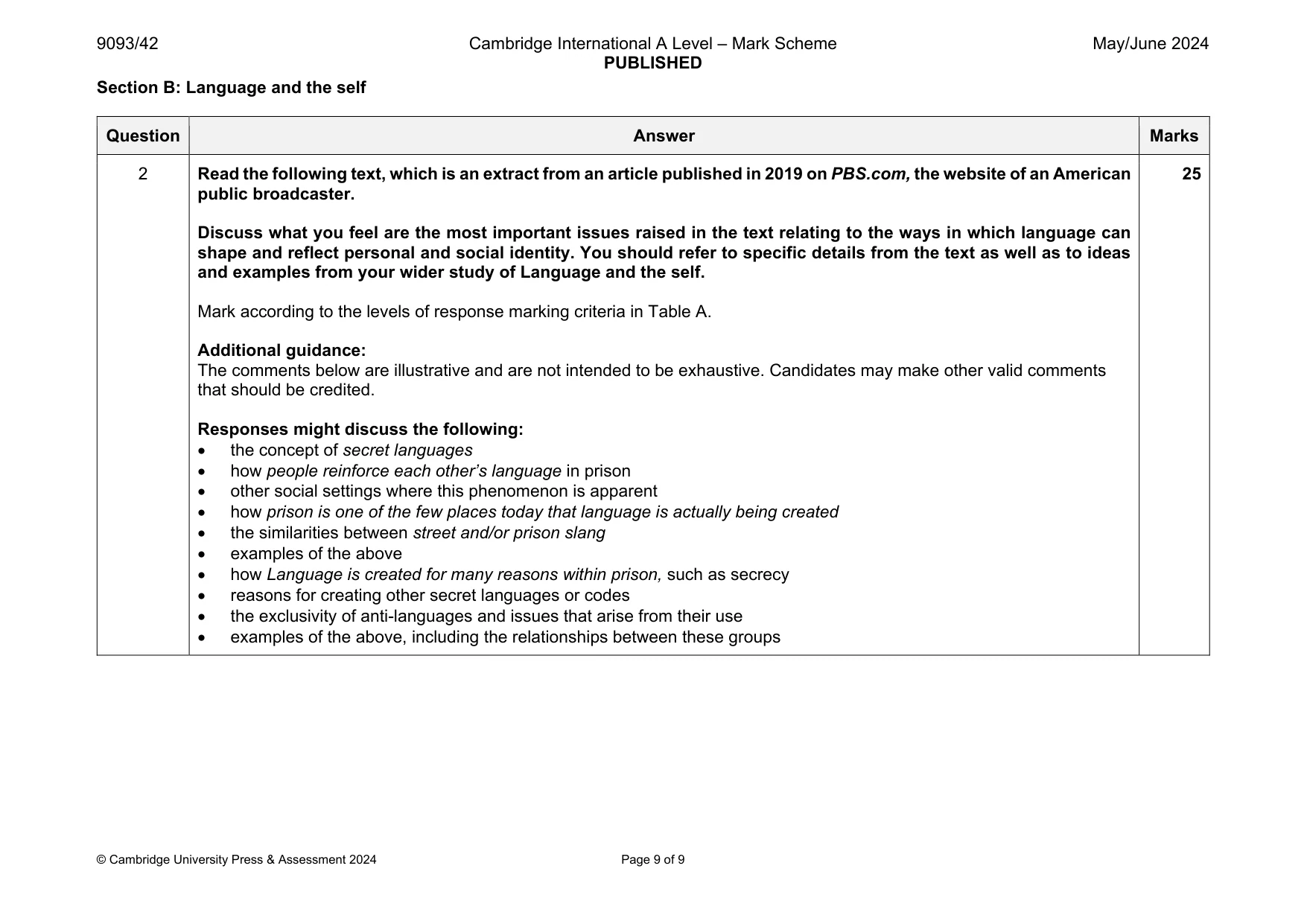 Mark scheme, page 9 of 9