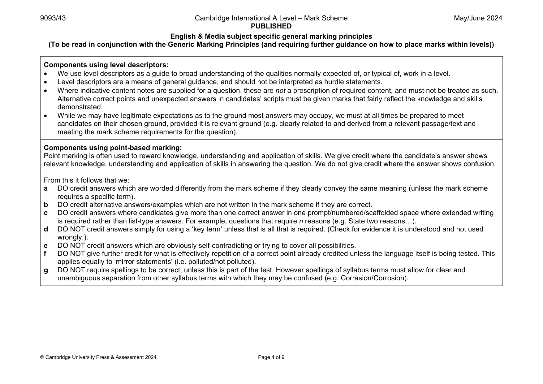 Mark scheme, page 4 of 9