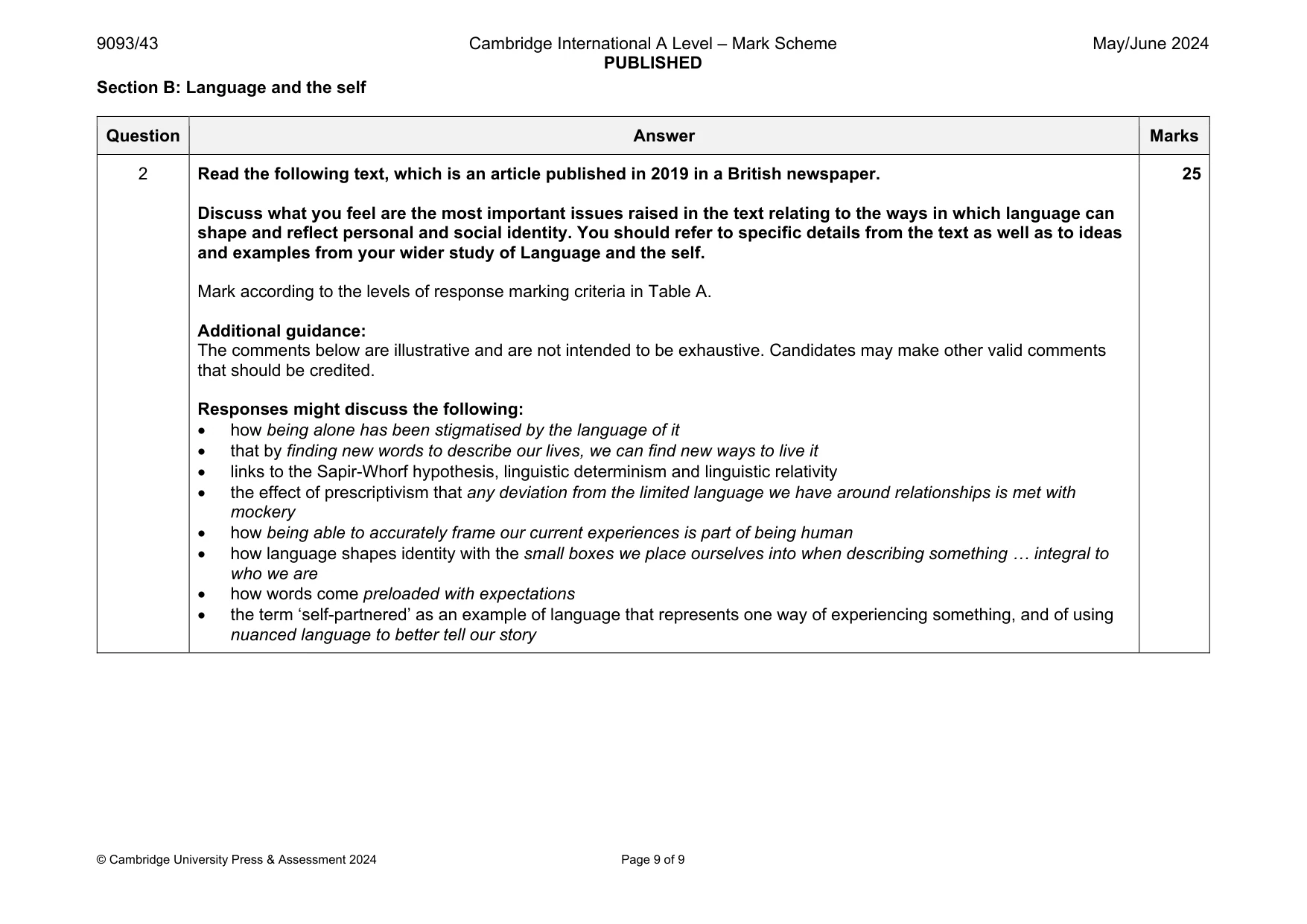 Mark scheme, page 9 of 9
