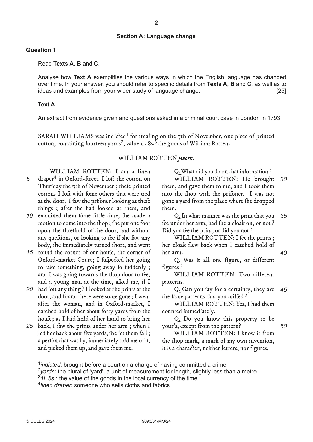 Cambridge A Level English - Language AS and A Level (from 2014) 9093 2024 May/June Paper 3 · Variant 1 question paper, page 2 of 8