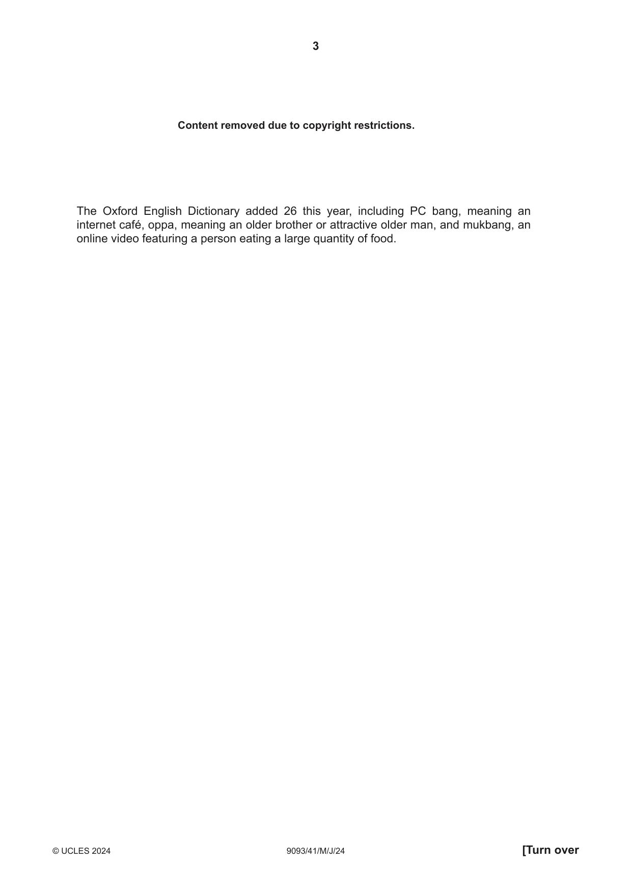 Cambridge A Level English - Language AS and A Level (from 2014) 9093 2024 May/June Paper 4 · Variant 1 question paper, page 3 of 8