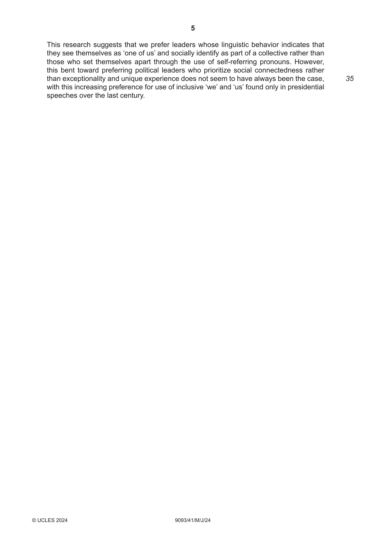 Cambridge A Level English - Language AS and A Level (from 2014) 9093 2024 May/June Paper 4 · Variant 1 question paper, page 5 of 8