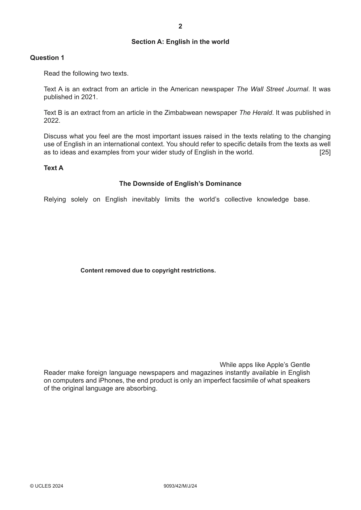 Cambridge A Level English - Language AS and A Level (from 2014) 9093 2024 May/June Paper 4 · Variant 2 question paper, page 2 of 8