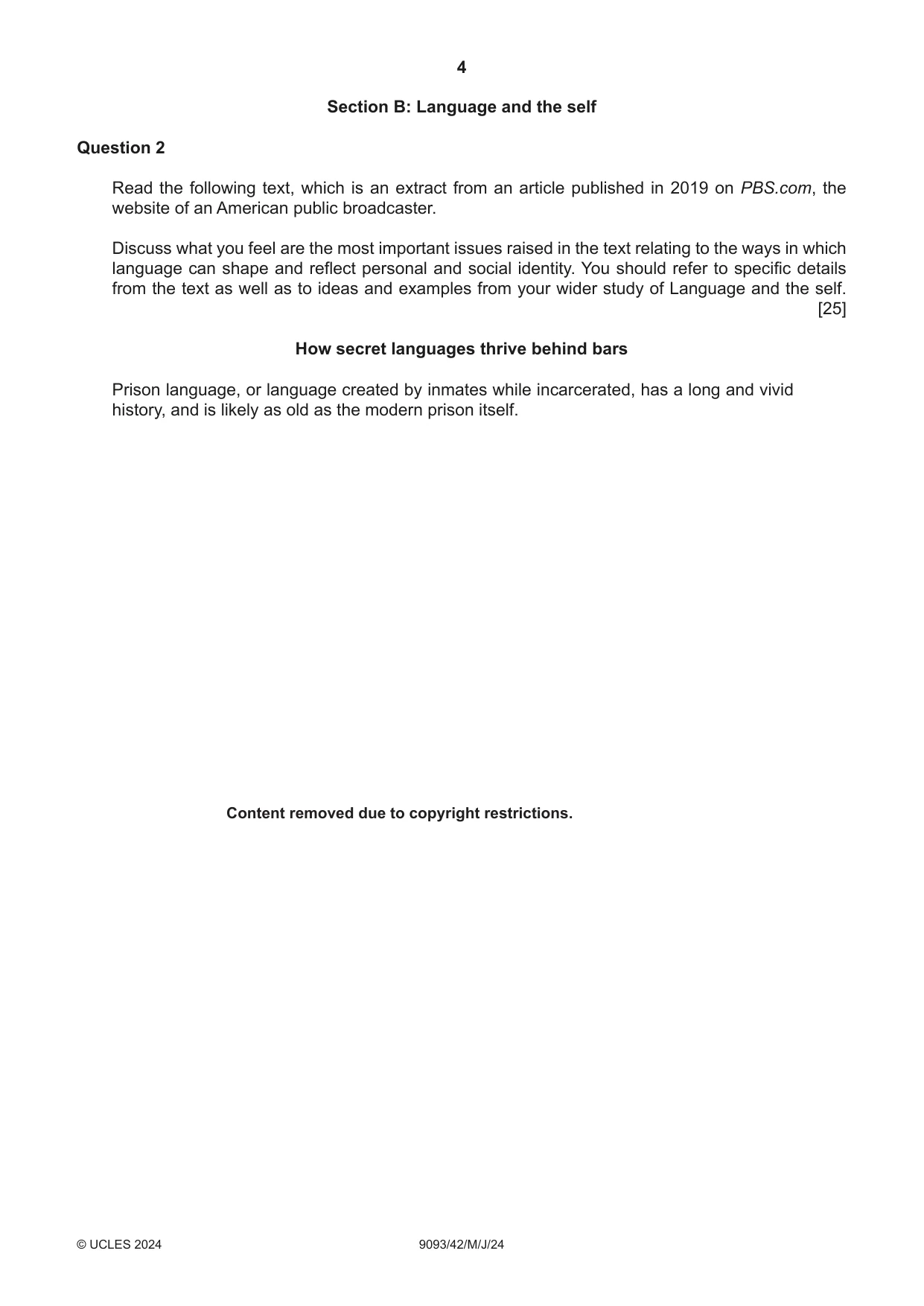 Cambridge A Level English - Language AS and A Level (from 2014) 9093 2024 May/June Paper 4 · Variant 2 question paper, page 4 of 8