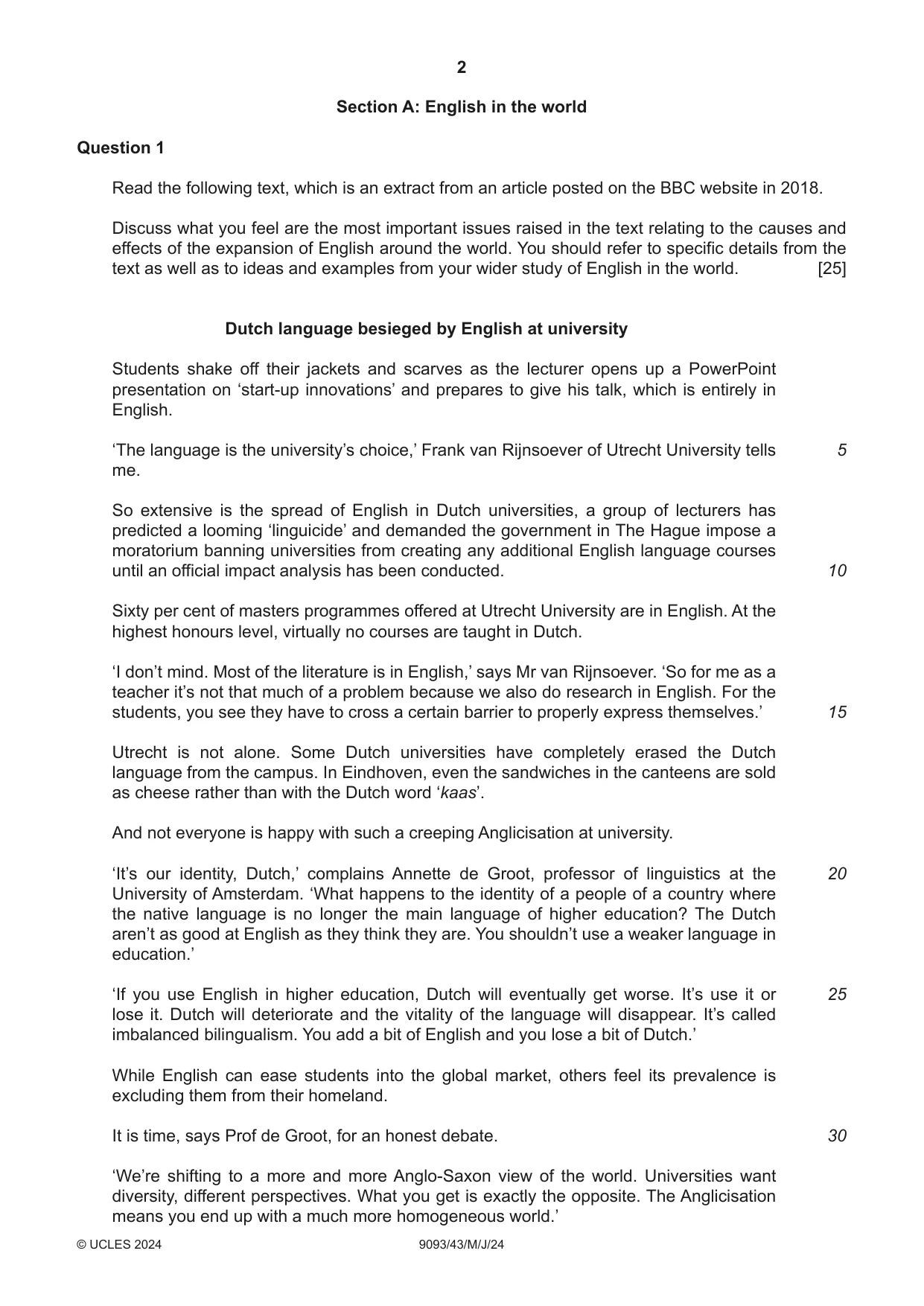 Cambridge A Level English - Language AS and A Level (from 2014) 9093 2024 May/June Paper 4 · Variant 3 question paper, page 2 of 8