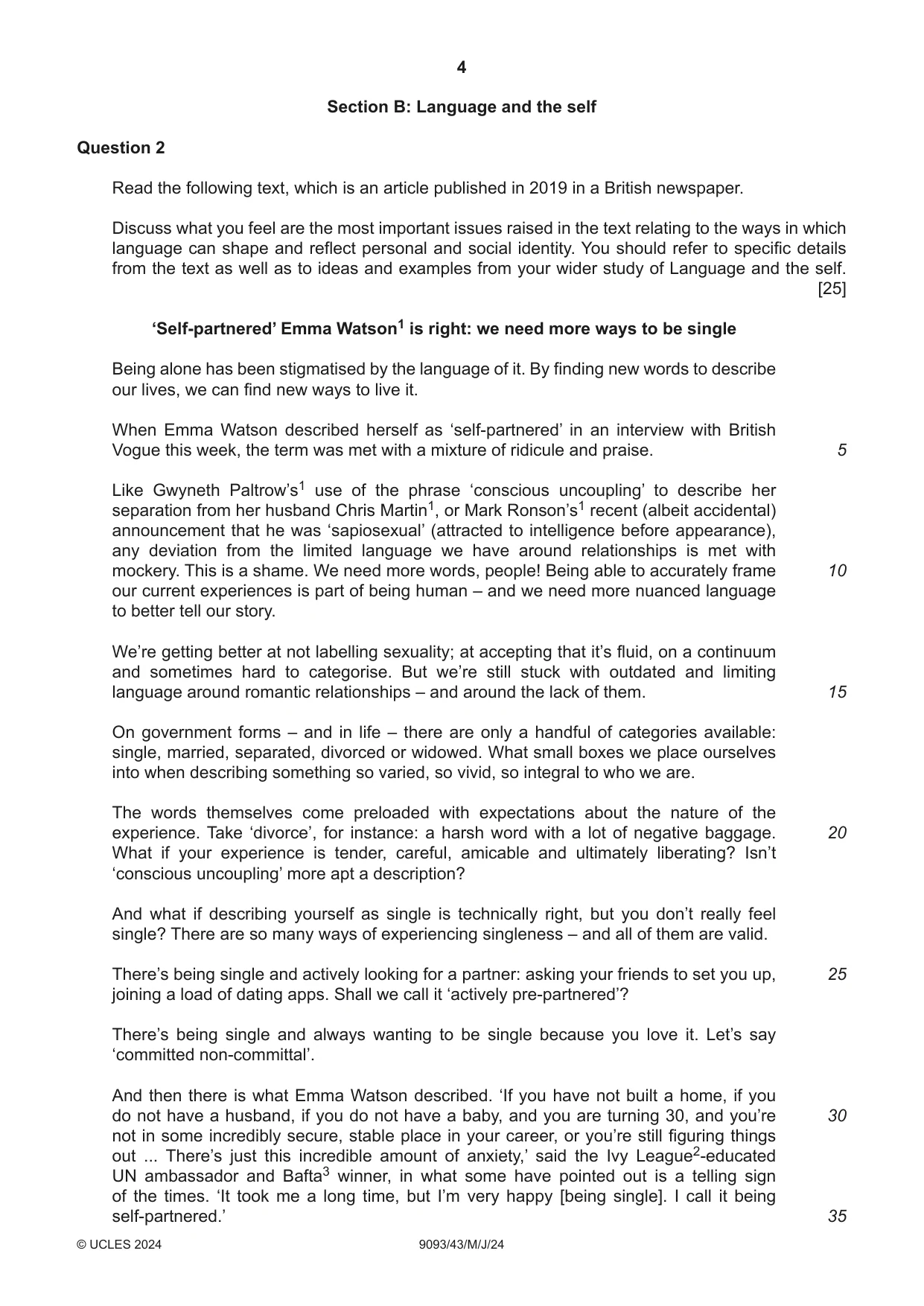 Cambridge A Level English - Language AS and A Level (from 2014) 9093 2024 May/June Paper 4 · Variant 3 question paper, page 4 of 8