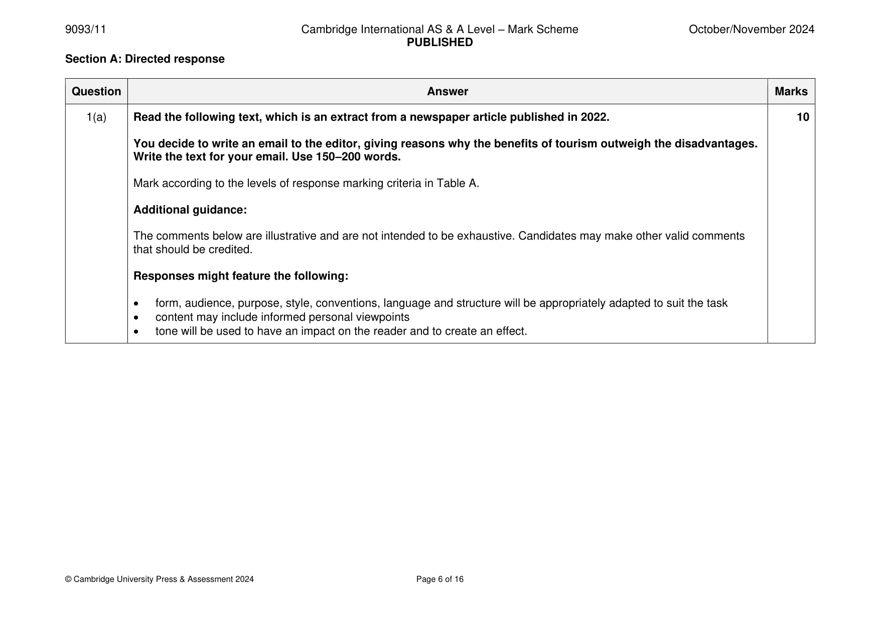 Mark scheme, page 6 of 16
