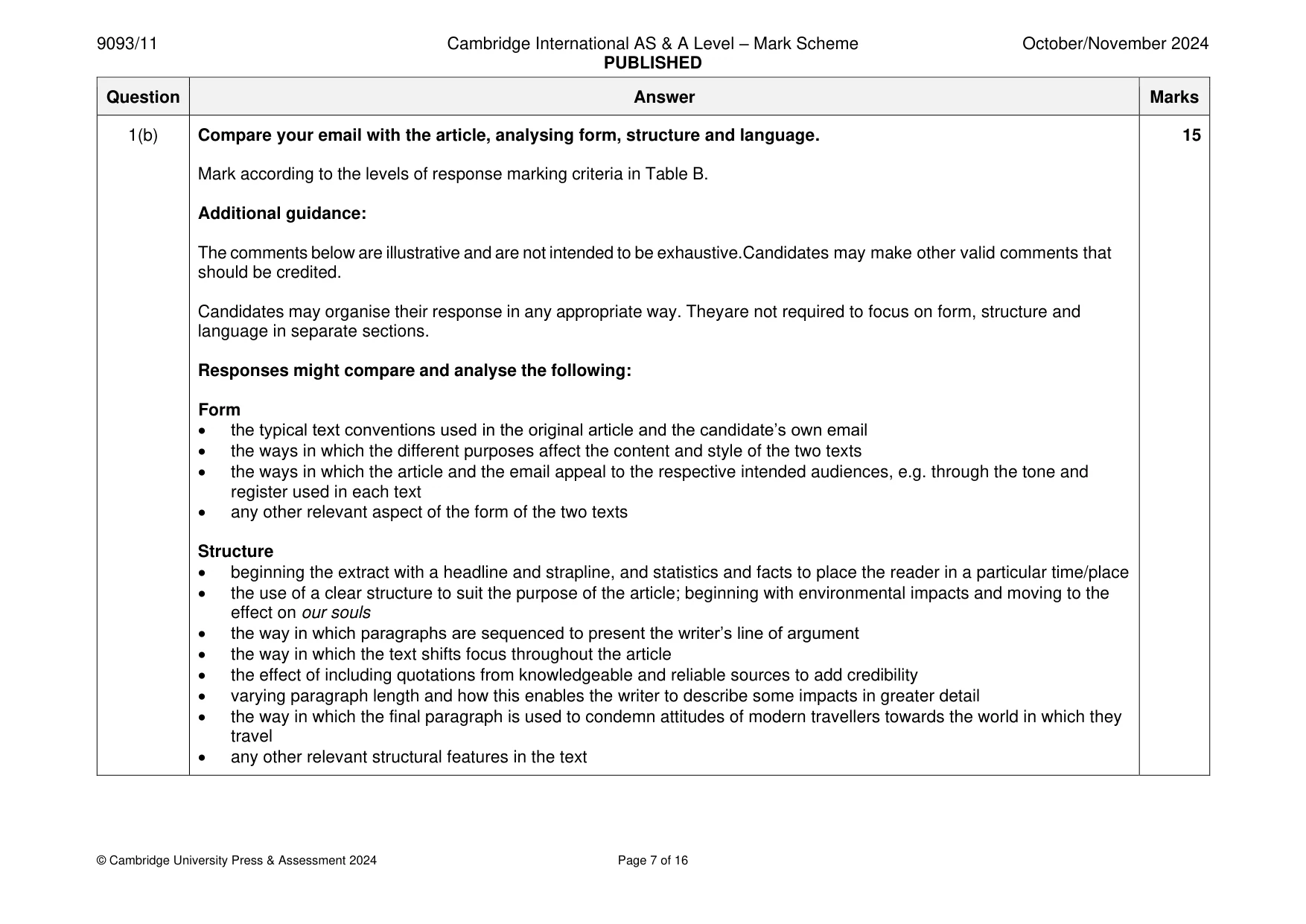 Mark scheme, page 7 of 16