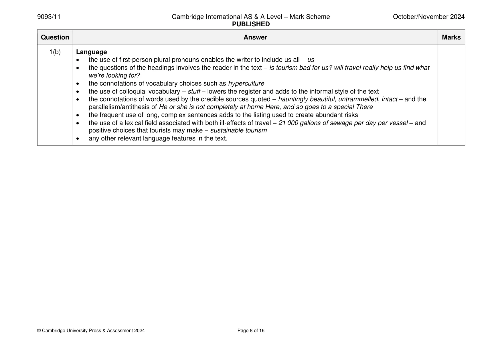 Mark scheme, page 8 of 16