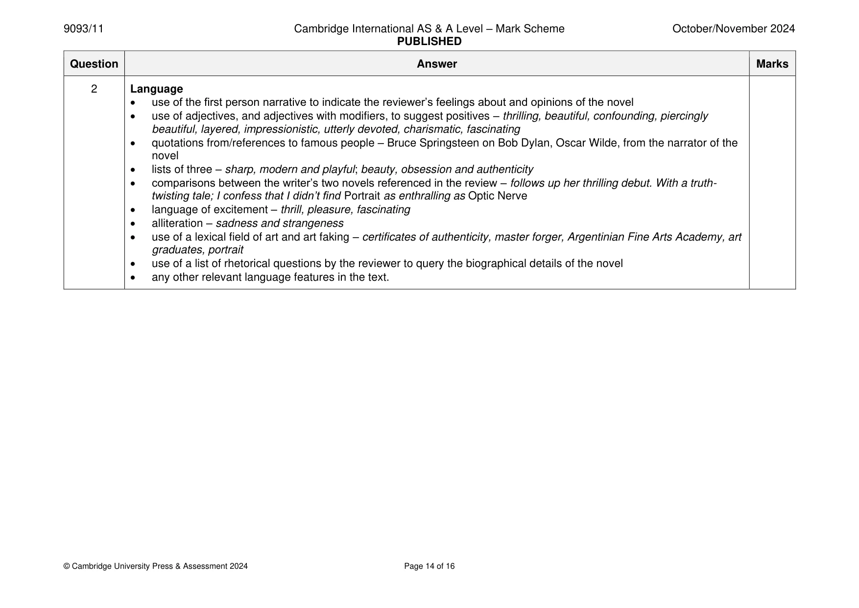 Mark scheme, page 14 of 16