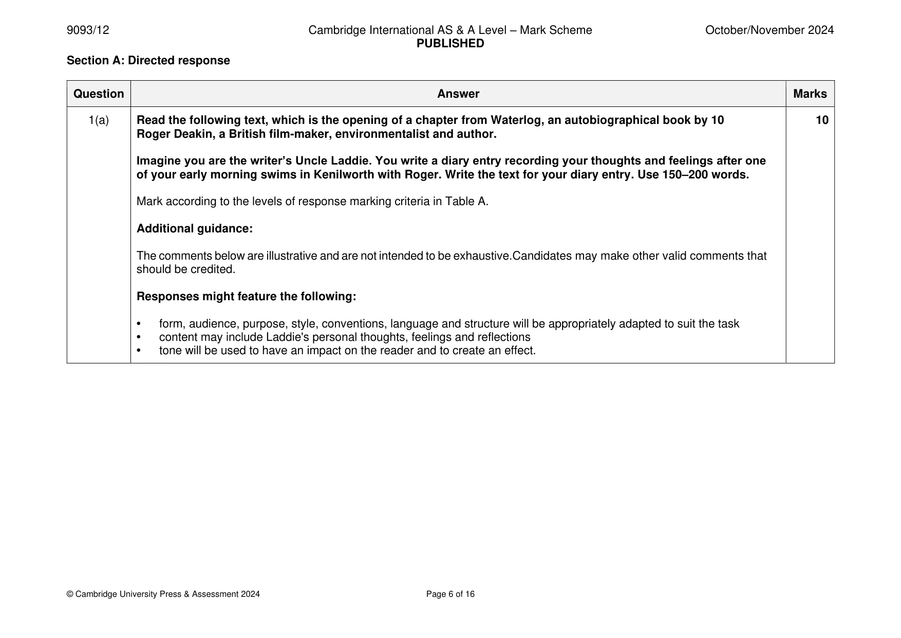 Mark scheme, page 6 of 16