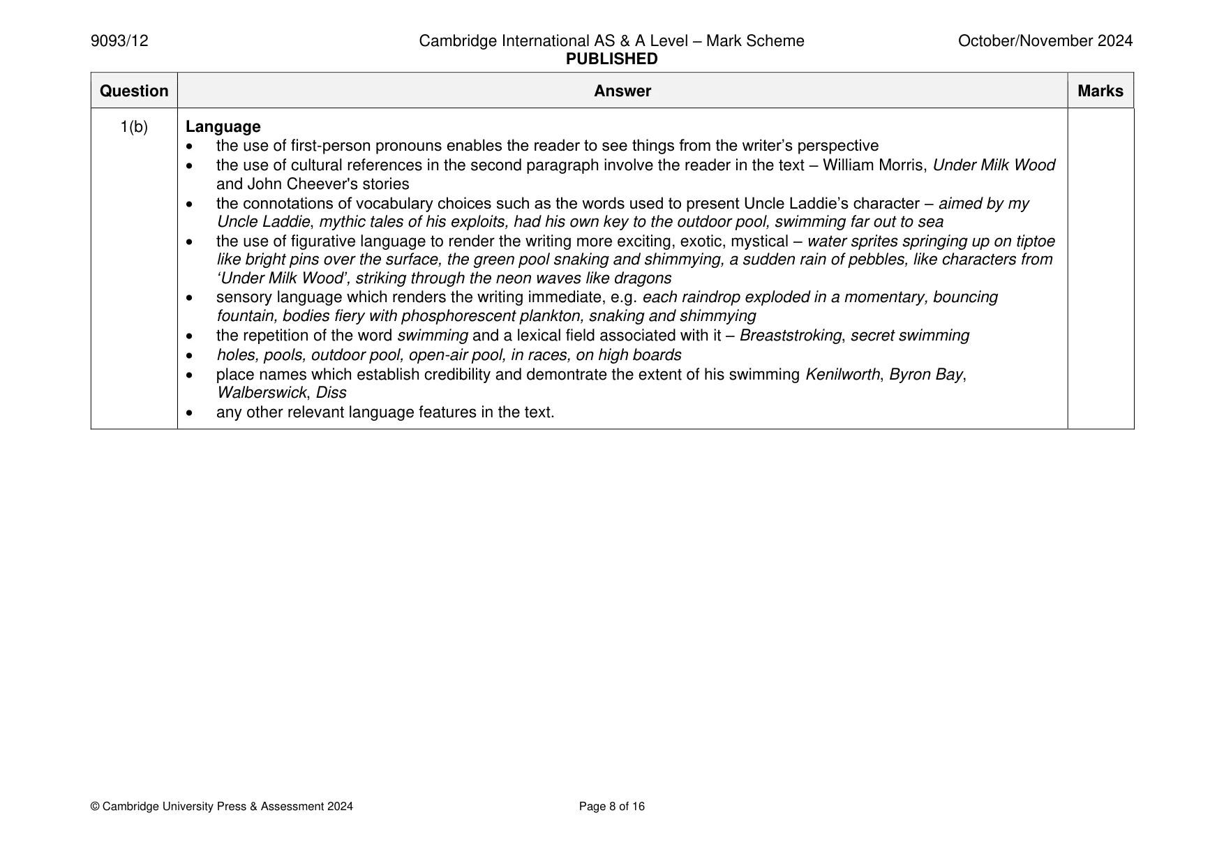 Mark scheme, page 8 of 16