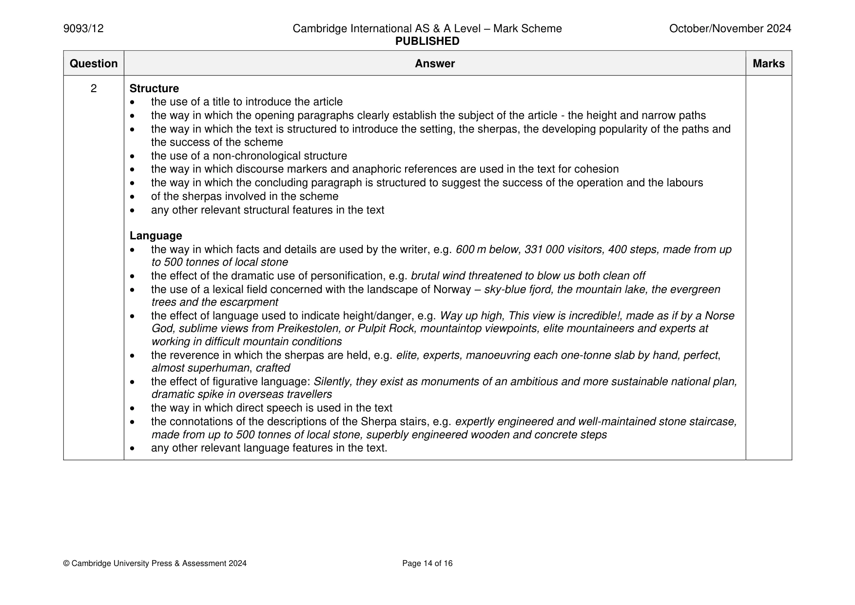 Mark scheme, page 14 of 16