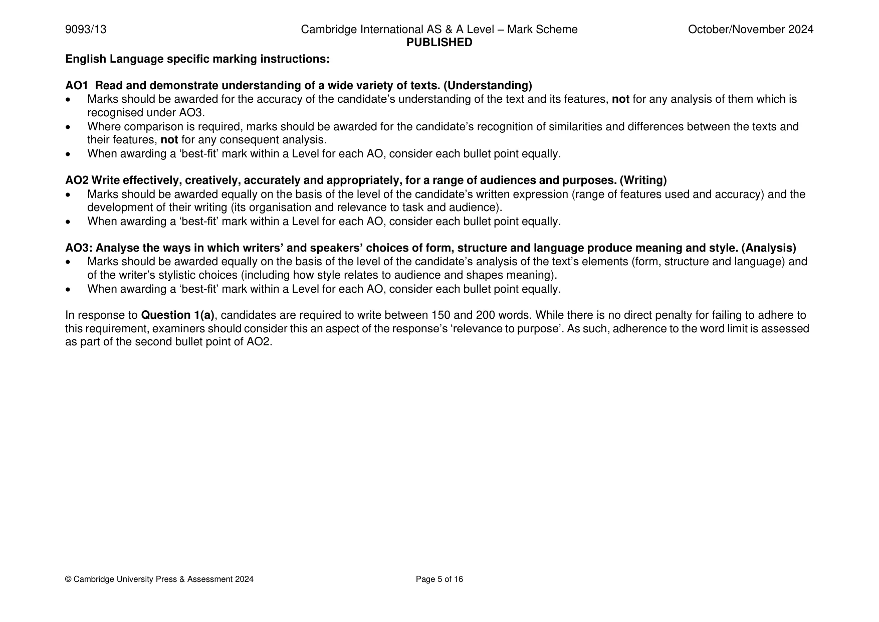 Mark scheme, page 5 of 16