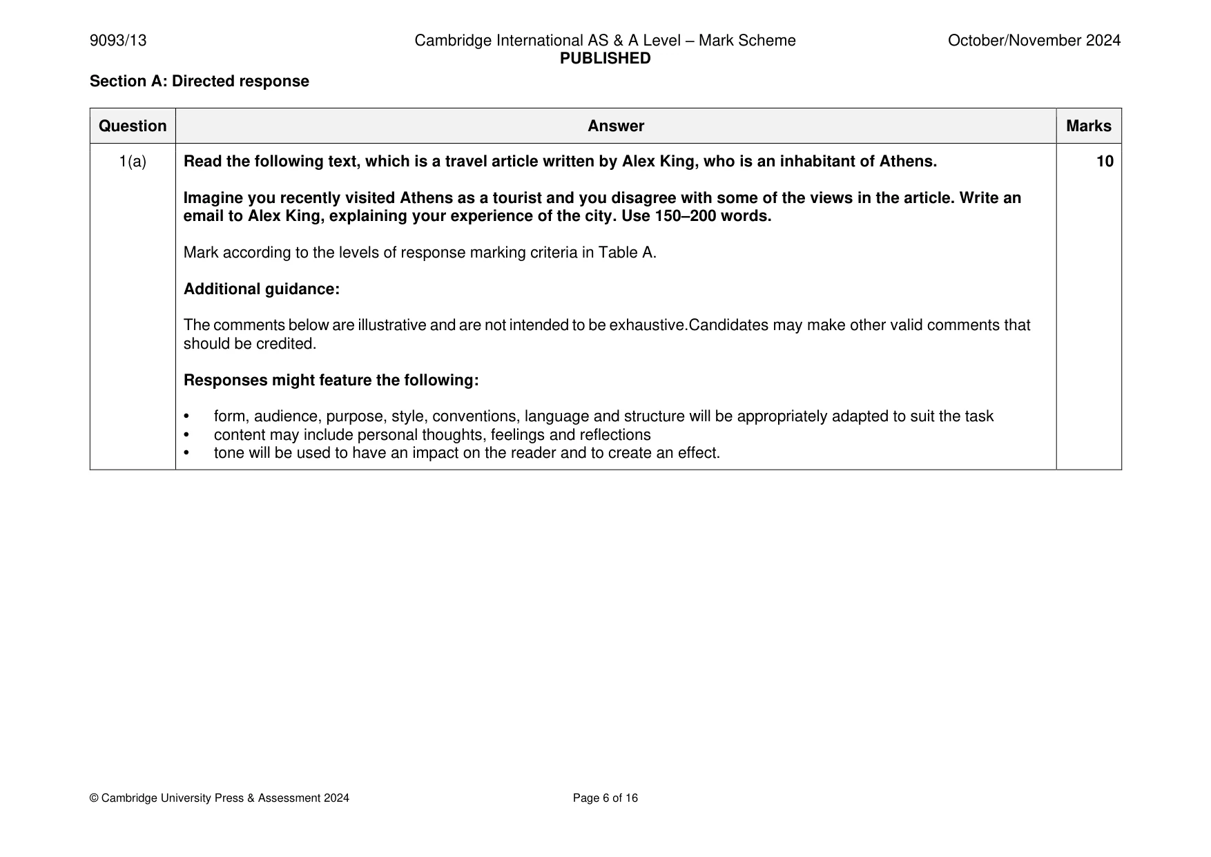Mark scheme, page 6 of 16