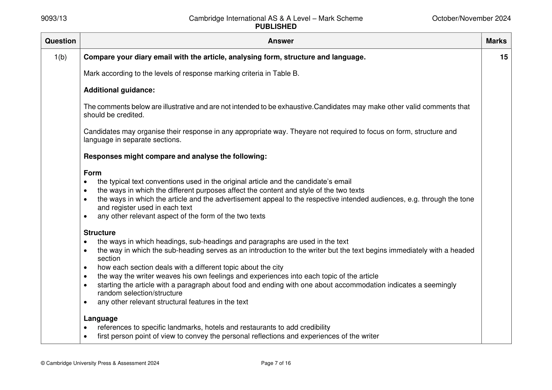 Mark scheme, page 7 of 16