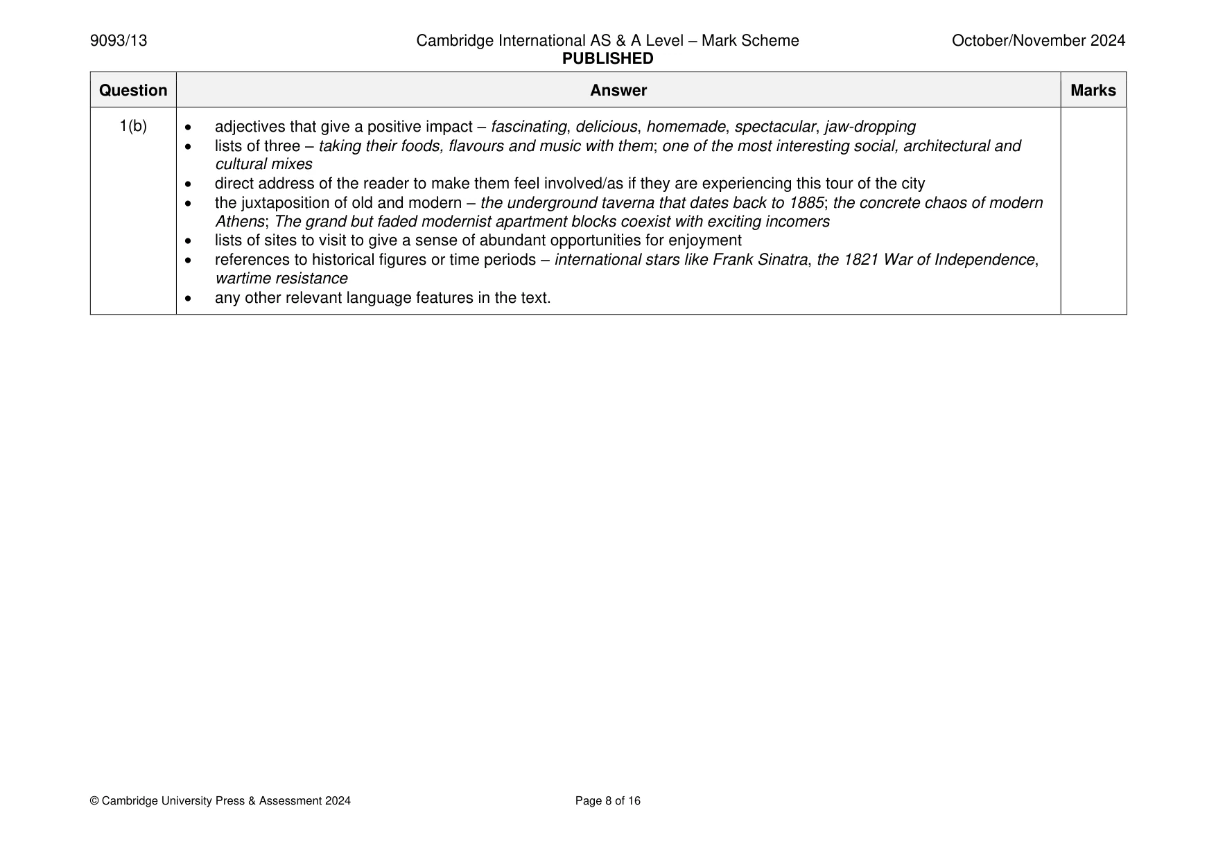 Mark scheme, page 8 of 16