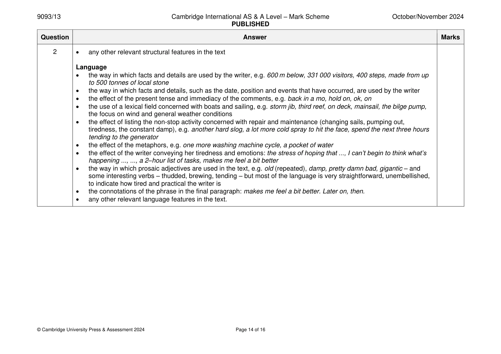 Mark scheme, page 14 of 16