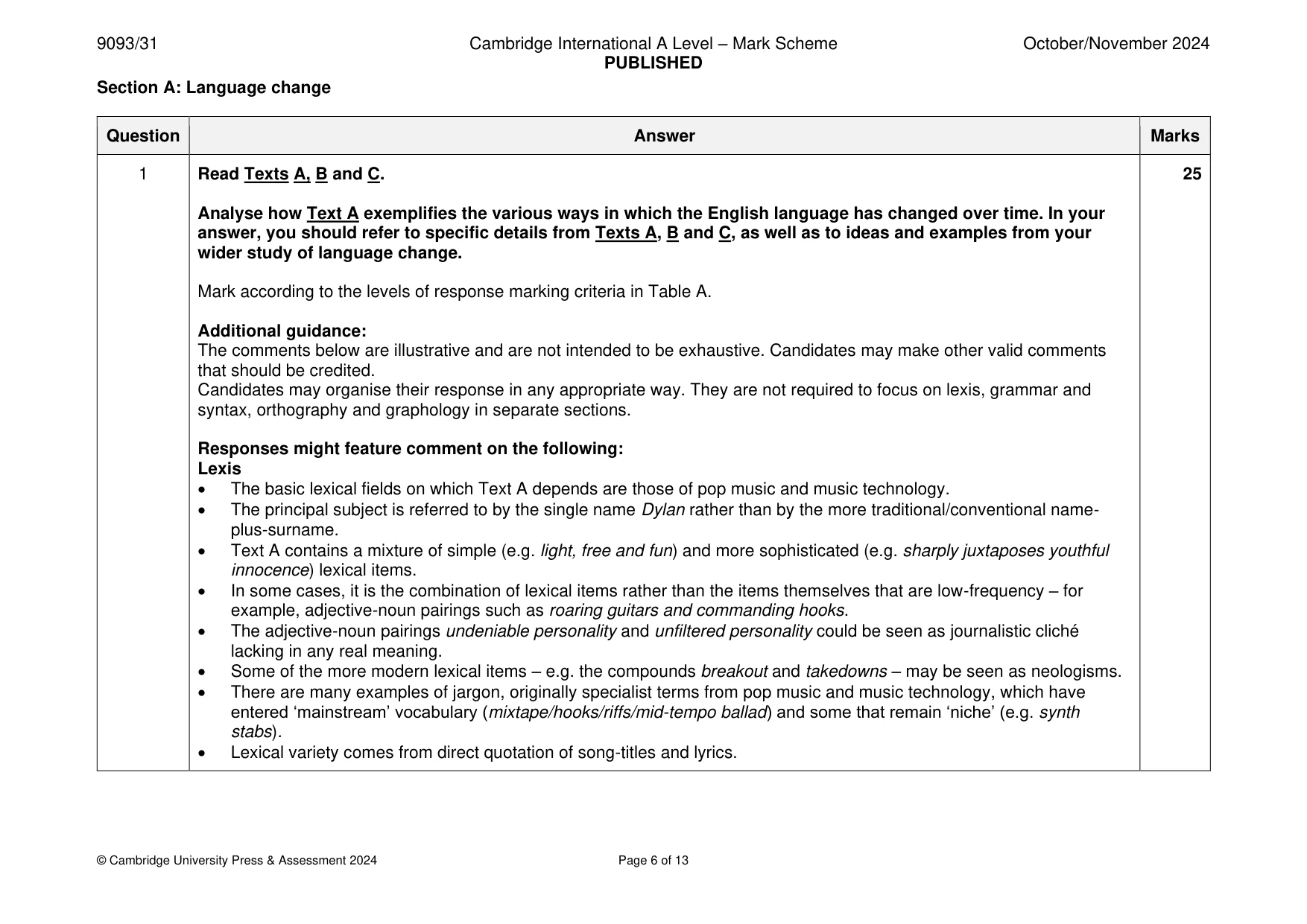 Mark scheme, page 6 of 13