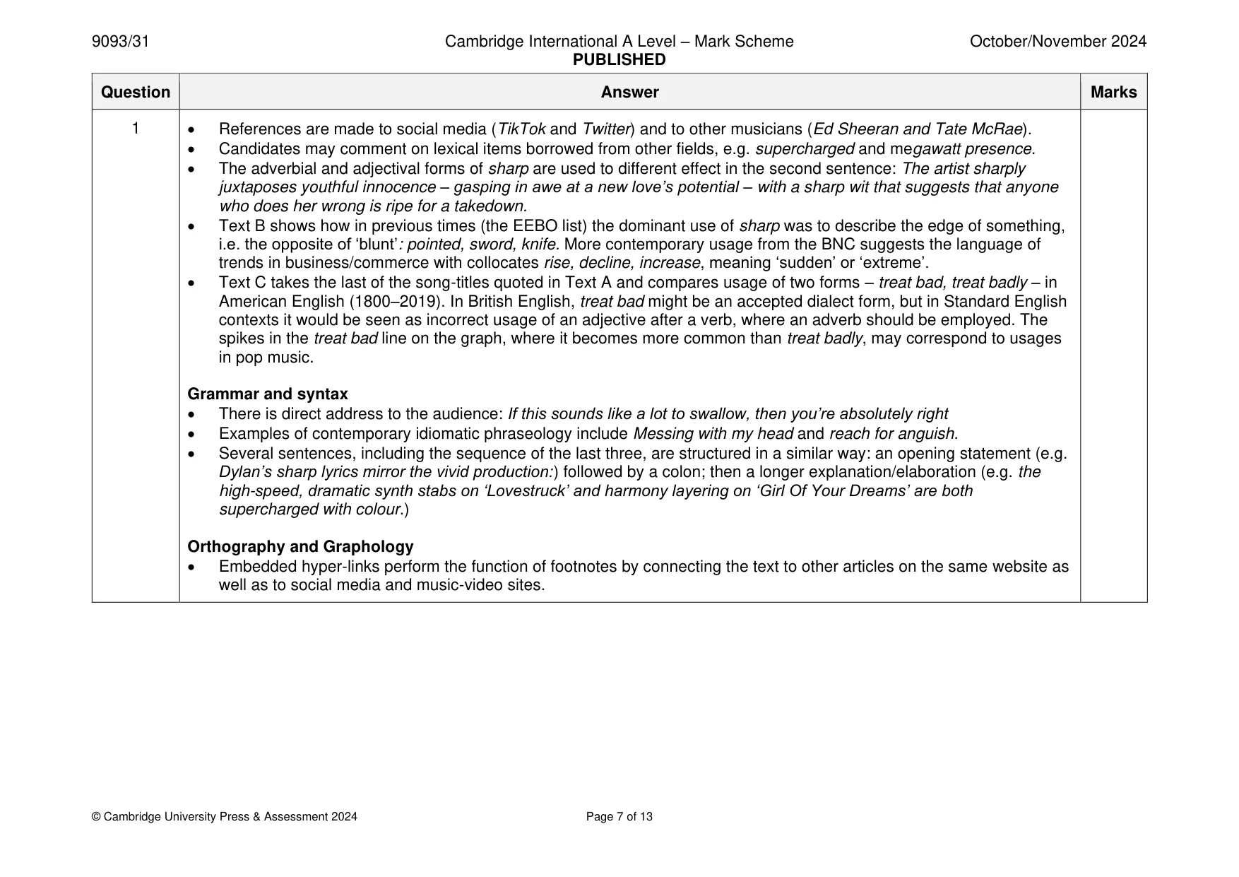 Mark scheme, page 7 of 13