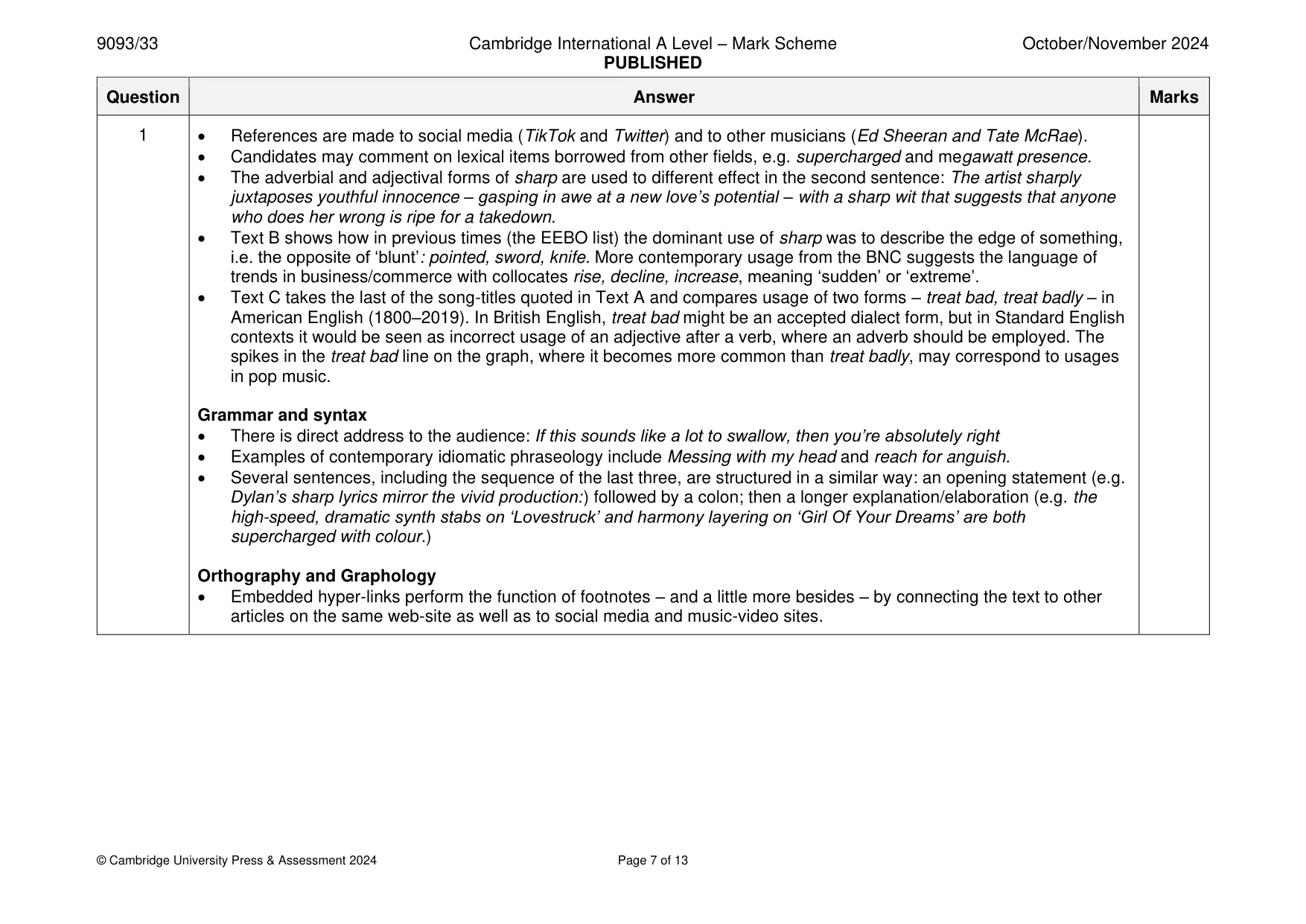 Mark scheme, page 7 of 13