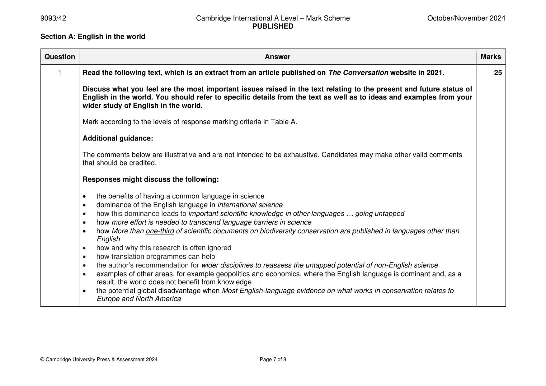 Mark scheme, page 7 of 8