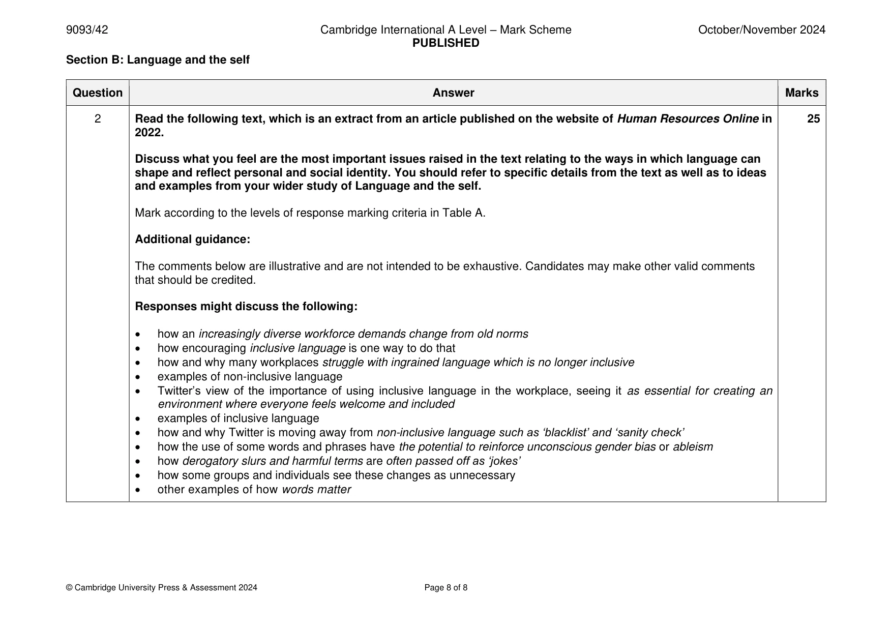 Mark scheme, page 8 of 8