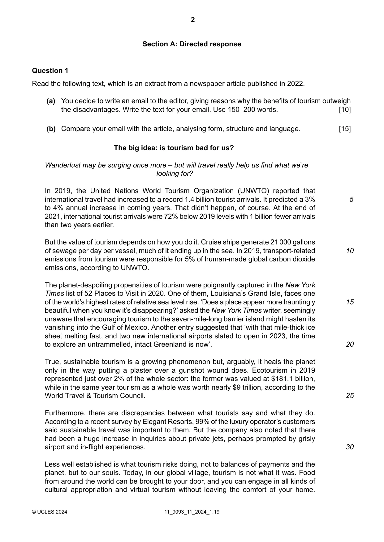 Cambridge A Level English - Language AS and A Level (from 2014) 9093 2024 Oct/Nov Paper 1 · Variant 1 question paper, page 2 of 8