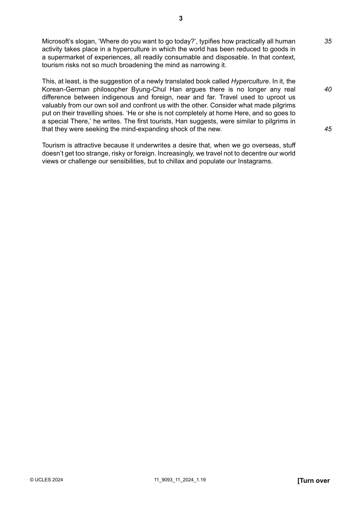 Cambridge A Level English - Language AS and A Level (from 2014) 9093 2024 Oct/Nov Paper 1 · Variant 1 question paper, page 3 of 8