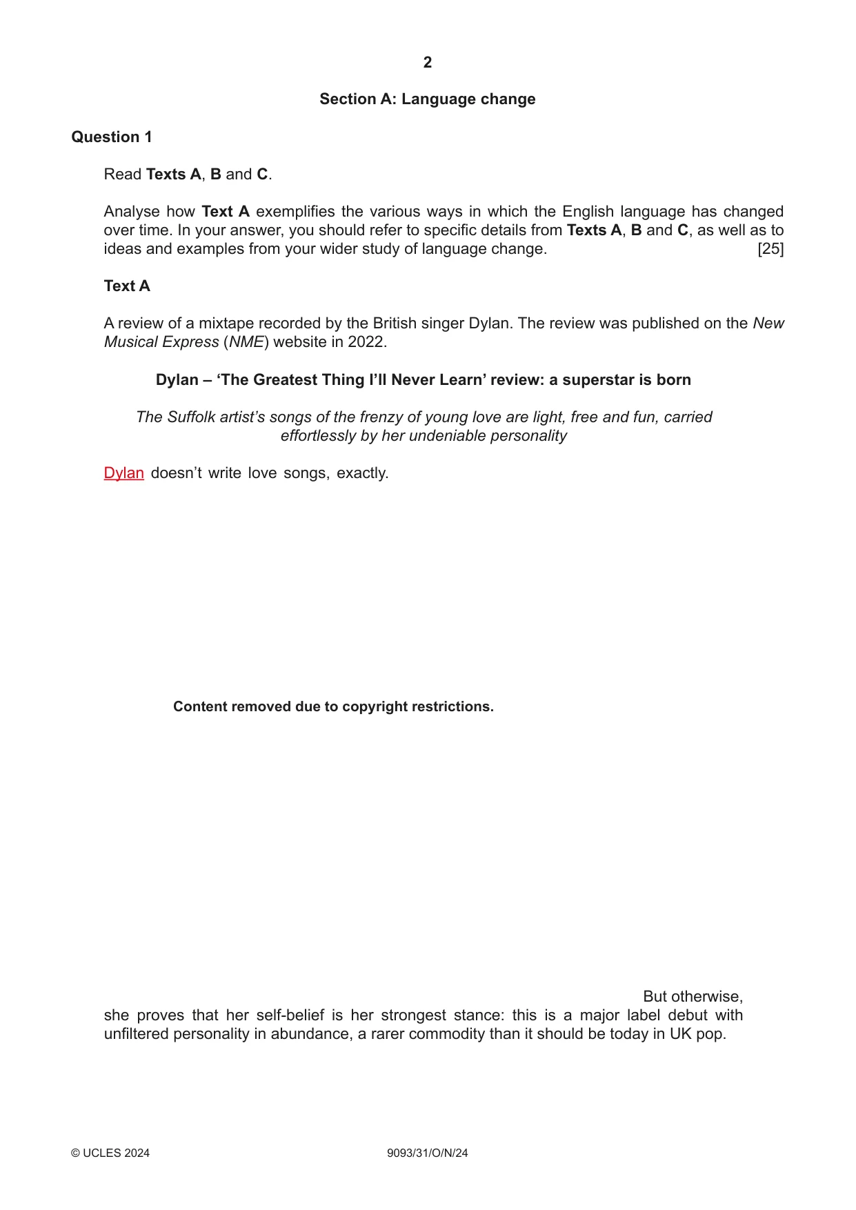 Cambridge A Level English - Language AS and A Level (from 2014) 9093 2024 Oct/Nov Paper 3 · Variant 1 question paper, page 2 of 8
